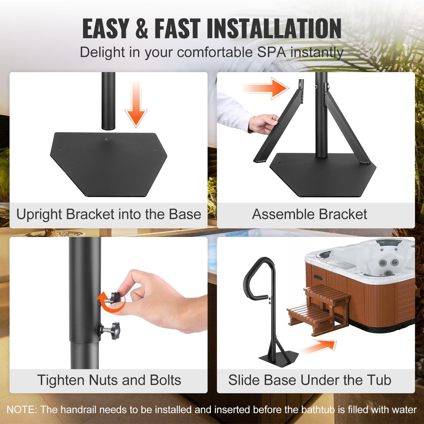 VEVOR Hot Tub Handrail, 360 Rotatable Spa Side Handrail with 35"-57" Adjustable
