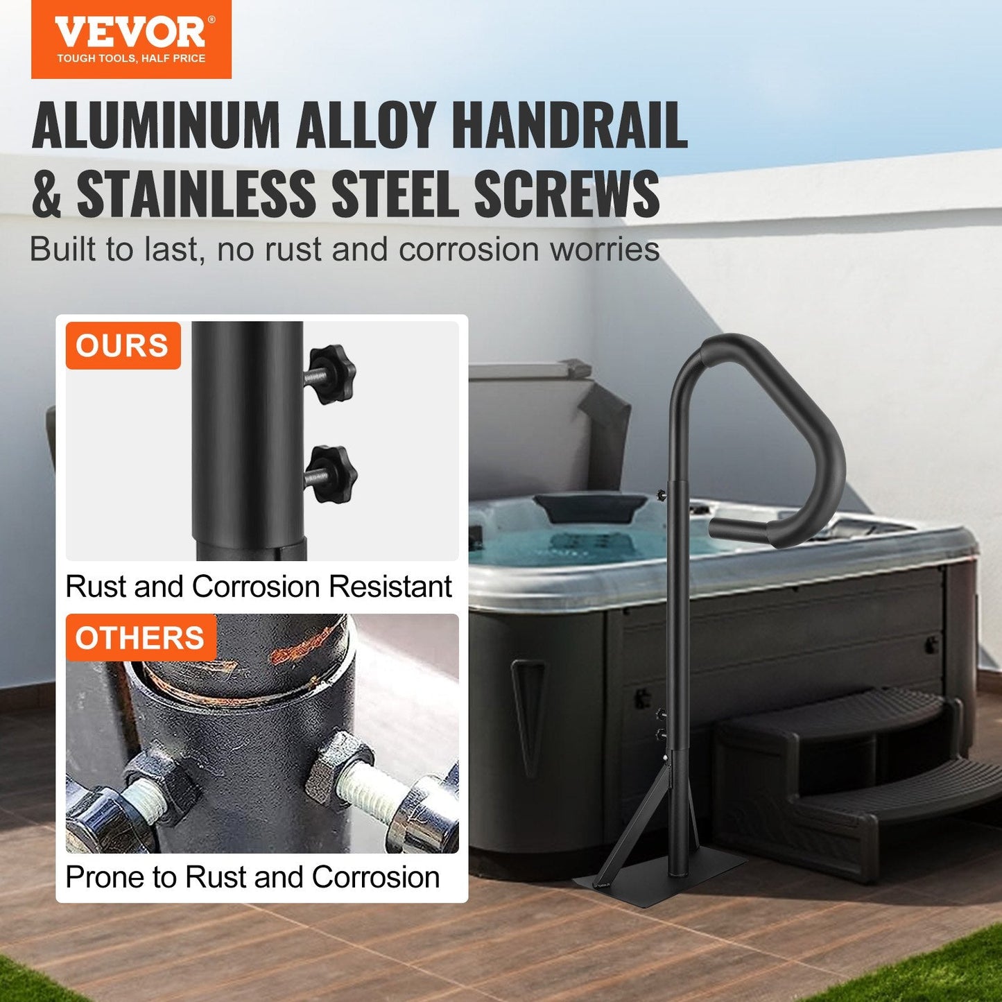 Rotatable Spa Handrail with Adjustable Height (1.22-1.6m), 272 kg Capacity