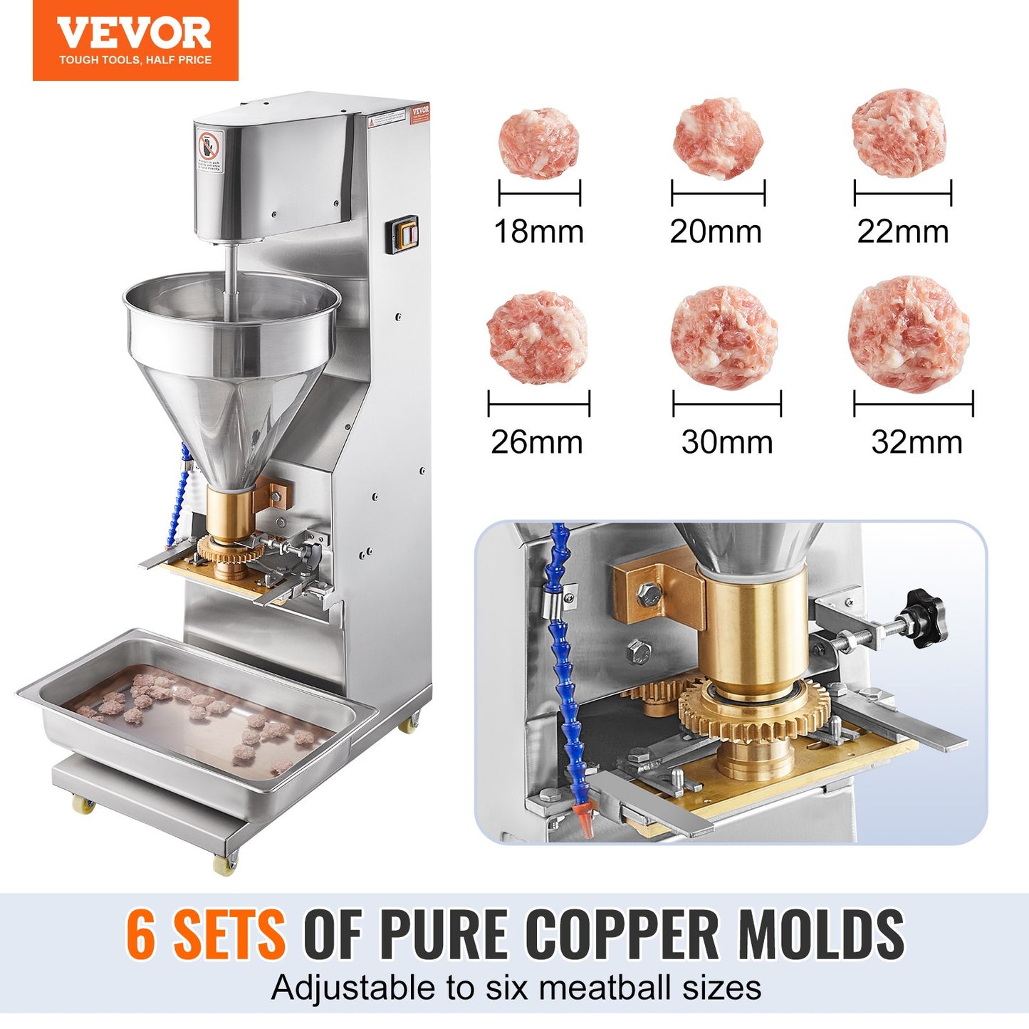 VEVOR Commercial Meatball Forming Machine, 280 PCs/min Automatic Meatball Maker,