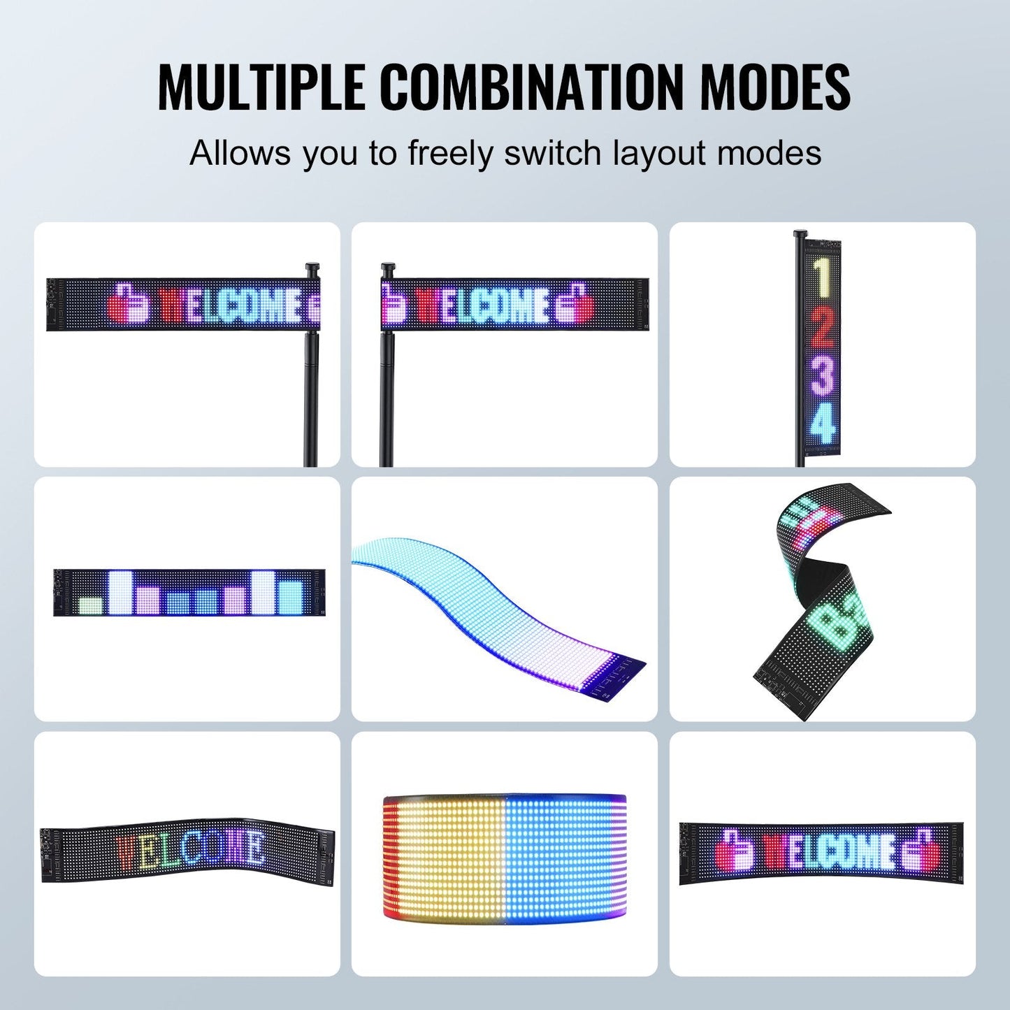 Programmable Full Color LED Display Board with Bluetooth Control, 68x12cm