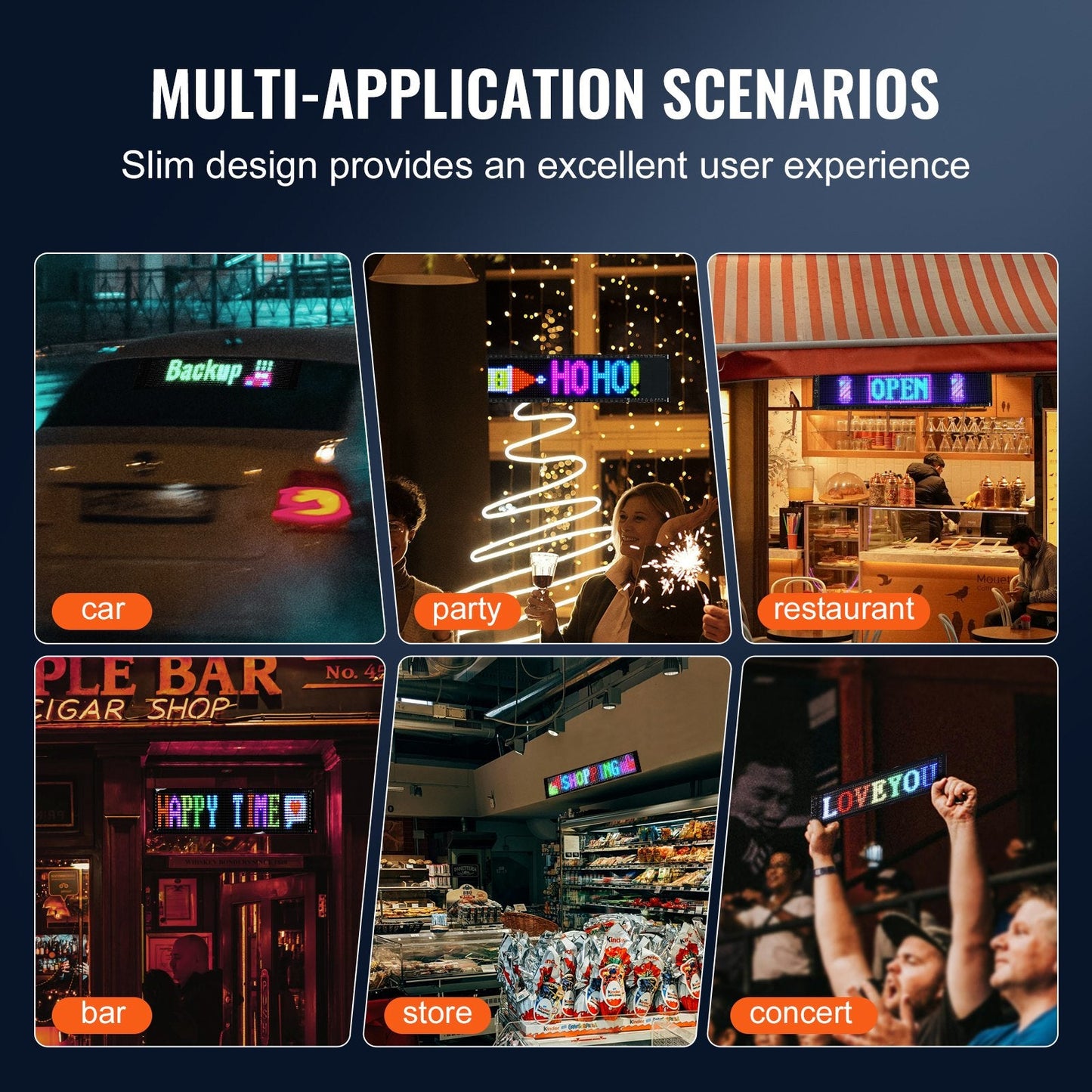 Programmable Full Color LED Sign with Bluetooth Control, 83.5x20 cm Display Board