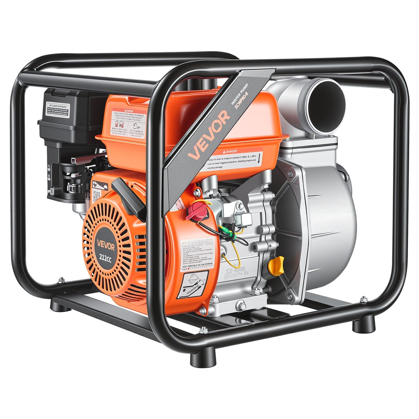 Gas Powered Water Pump, 76.2 mm, 242 GPM 7HP Semi Trash Water Transfer Pump Portable, Gasoline Engine with 7.62 m Discharge Hose, Heavy Duty Frame, Cast Iron Impeller, for Irrigation, Pools