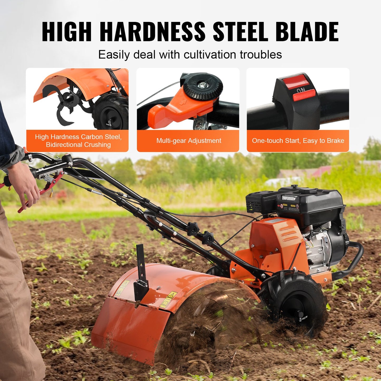 VEVOR Tiller Cultivator Gas Powered, 212CC 4-Stroke Garden Cultivator, Tiller with