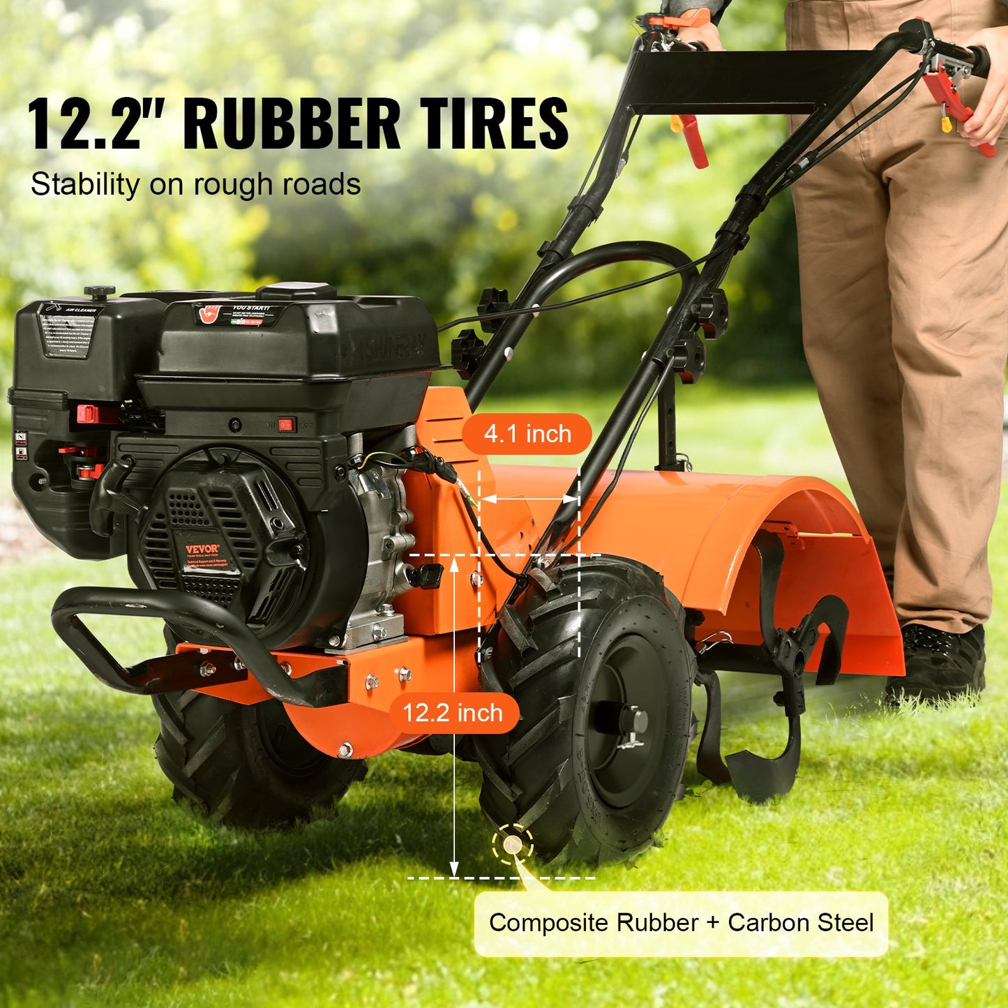 VEVOR Tiller Cultivator Gas Powered, 212CC 4-Stroke Garden Cultivator, Tiller with