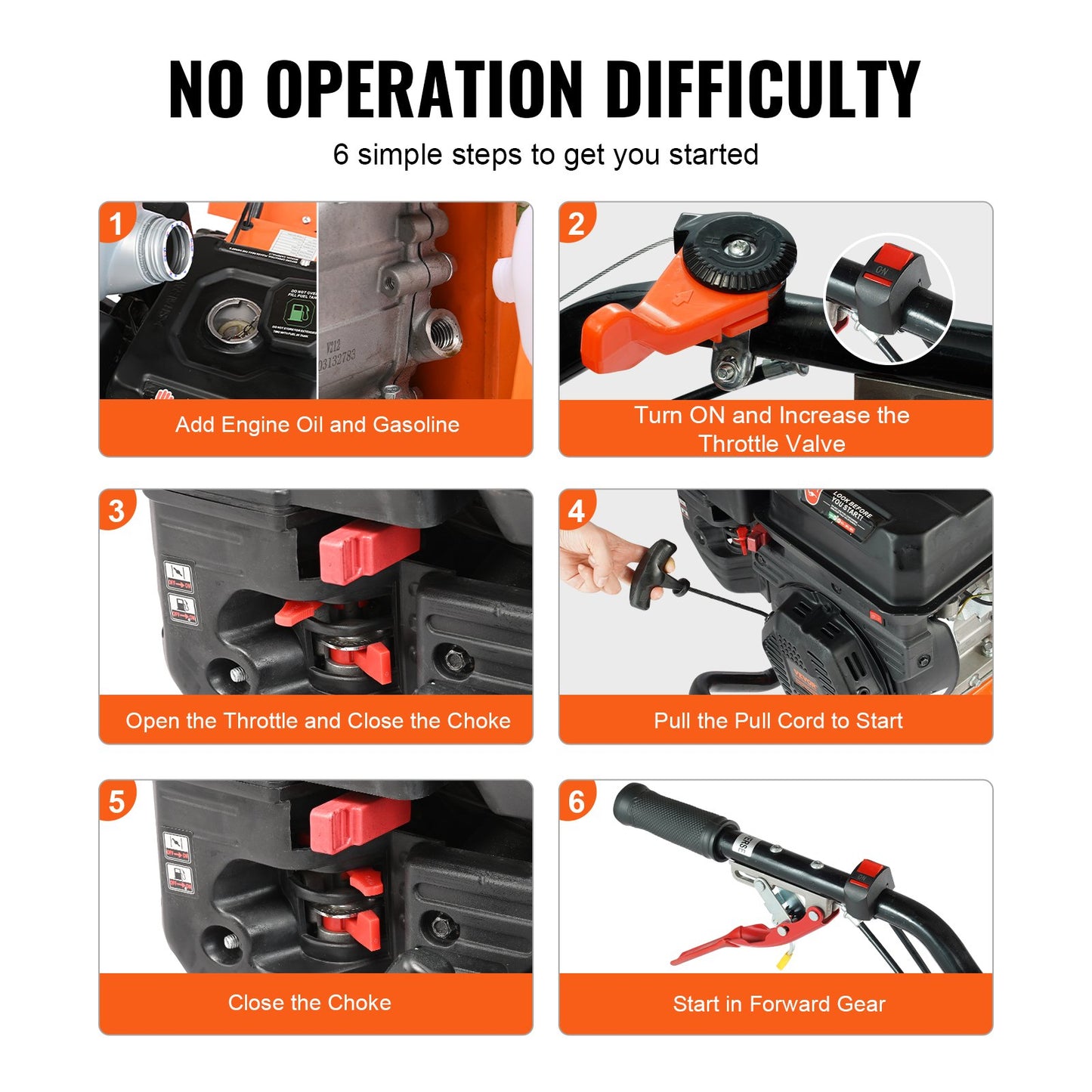 VEVOR Tiller Cultivator Gas Powered, 212CC 4-Stroke Garden Cultivator, Tiller with
