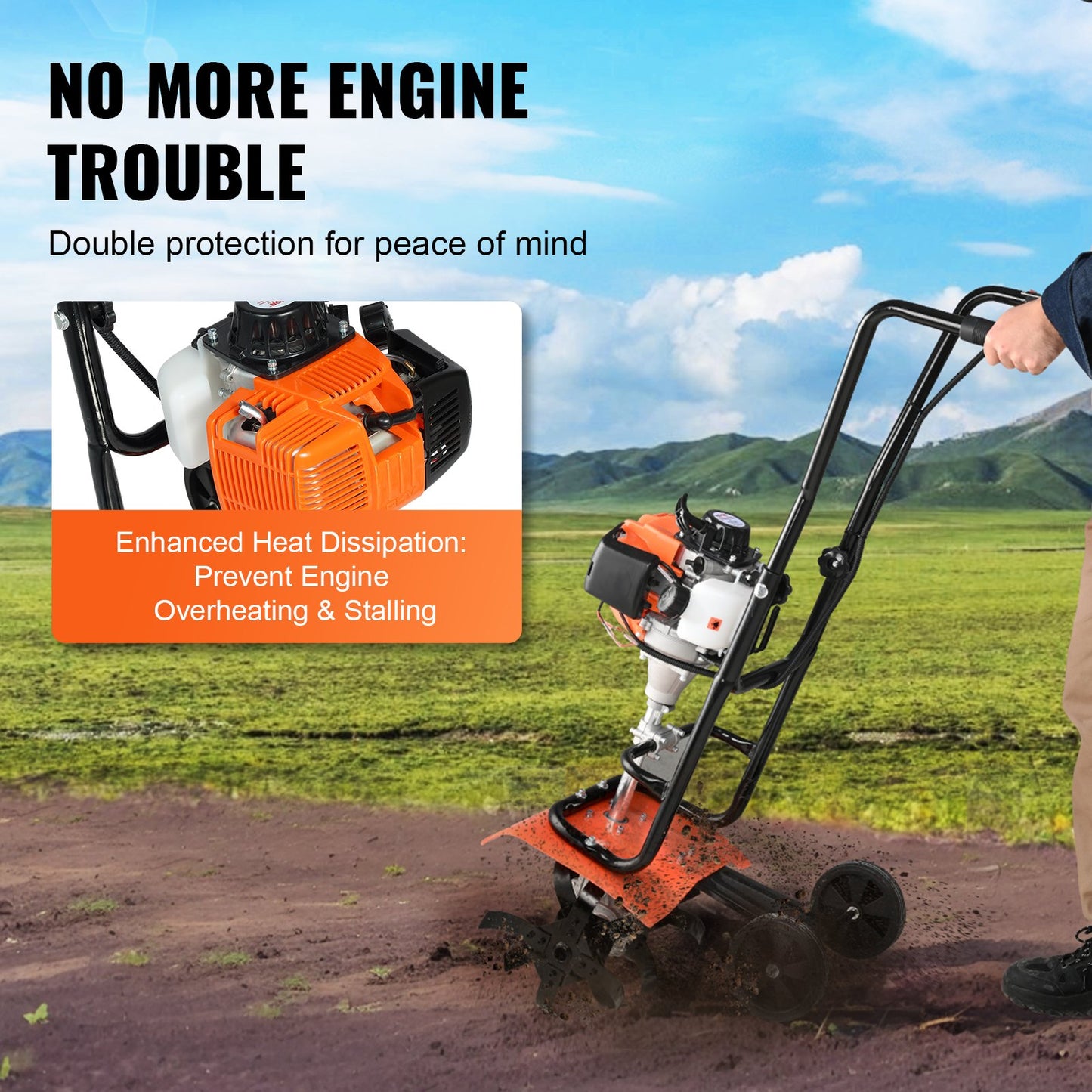 VEVOR Tiller Cultivator Gas Powered, 31CC 4-Stroke Garden Cultivator, Tiller with