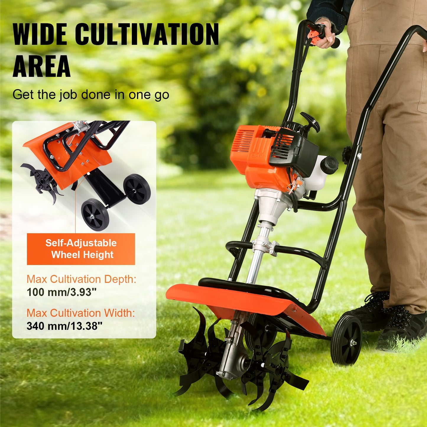 VEVOR Tiller Cultivator Gas Powered, 31CC 4-Stroke Garden Cultivator, Tiller with