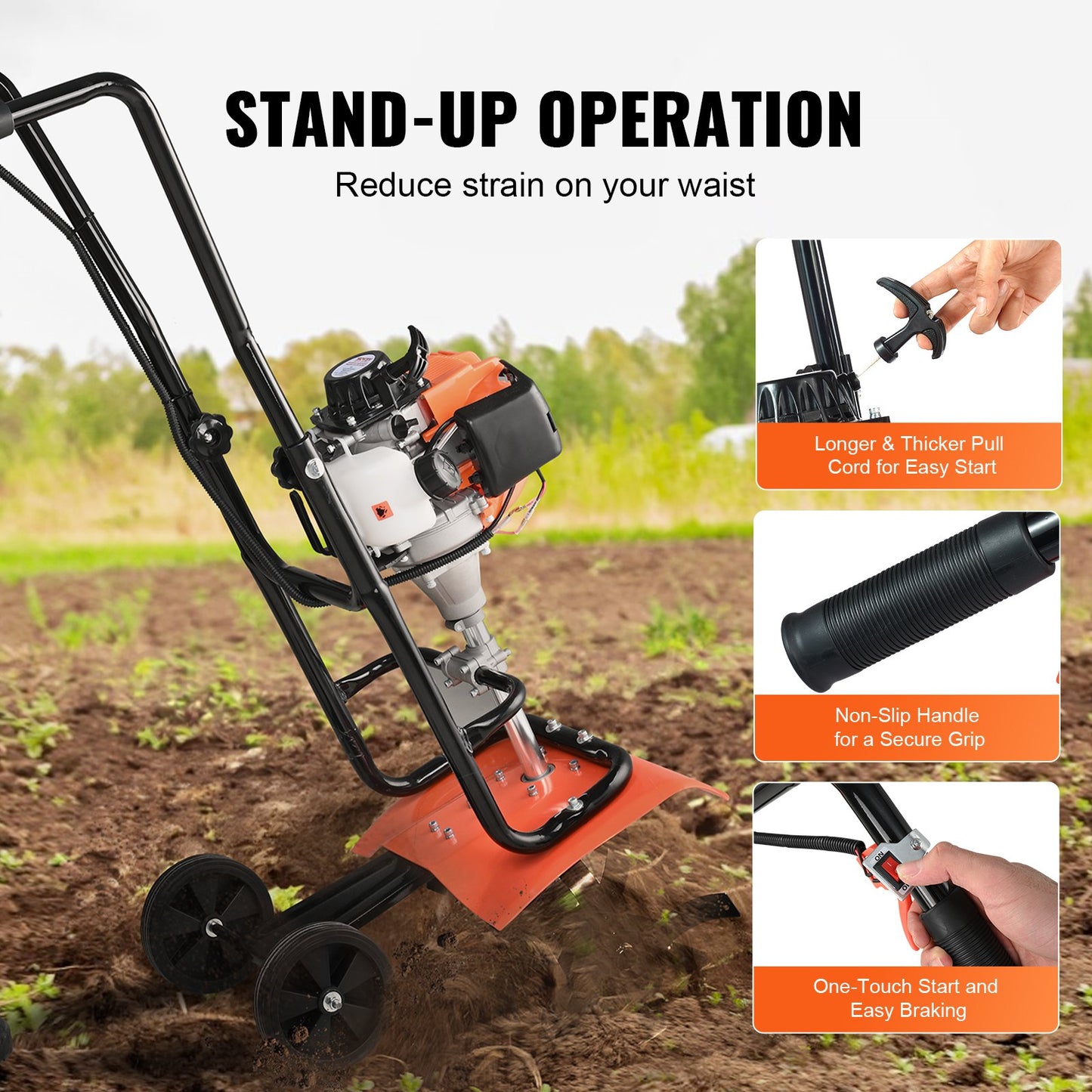 VEVOR Tiller Cultivator Gas Powered, 31CC 4-Stroke Garden Cultivator, Tiller with