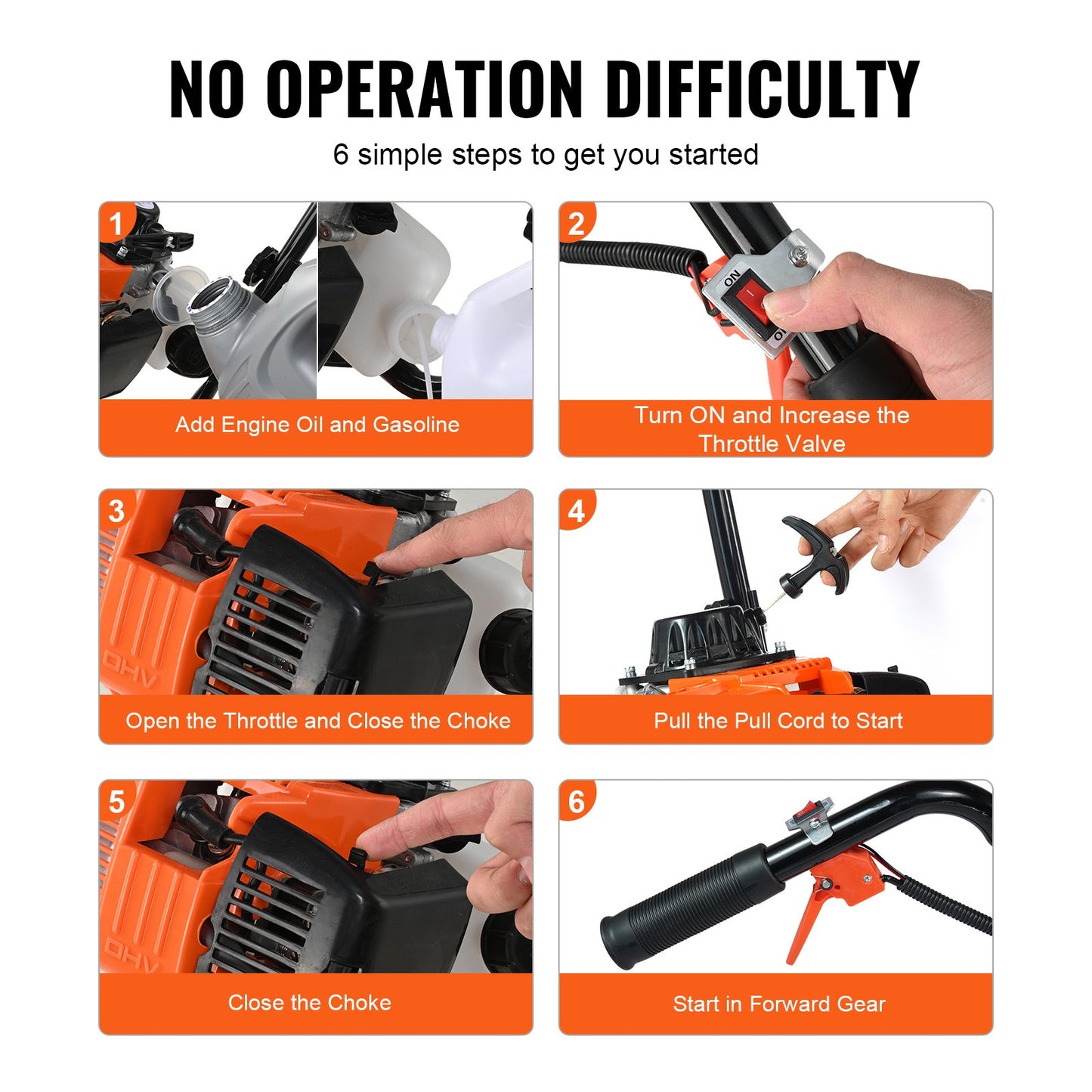 VEVOR Tiller Cultivator Gas Powered, 31CC 4-Stroke Garden Cultivator, Tiller with