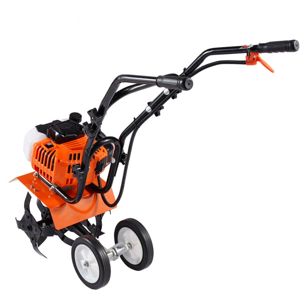 VEVOR Tiller Cultivator Gas Powered, 43CC 2-Stroke Garden Cultivator, Tiller with 4 Steel Adjustable Front Tines for Lawn, Garden and Field Soil Cultivation