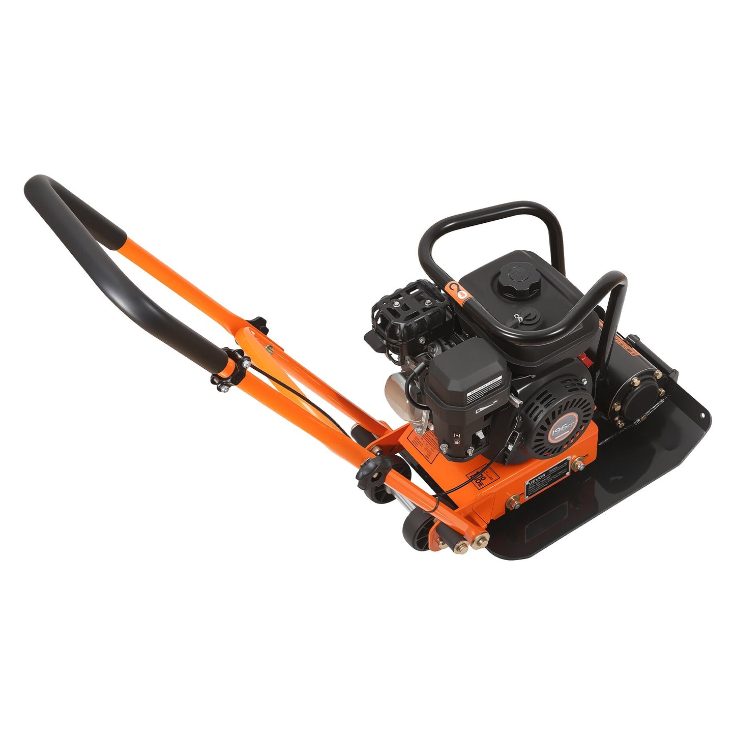 Plate Compactor, 6.5 HP 196CC Gas Engine, 5600 VPM Vibrating Ground Rammer, 10.5 kN Compaction Force, 510.5 x 381 mm Plate, Walk Behind Compactor for Paver Landscaping, Asphalt, Foundation, Soil