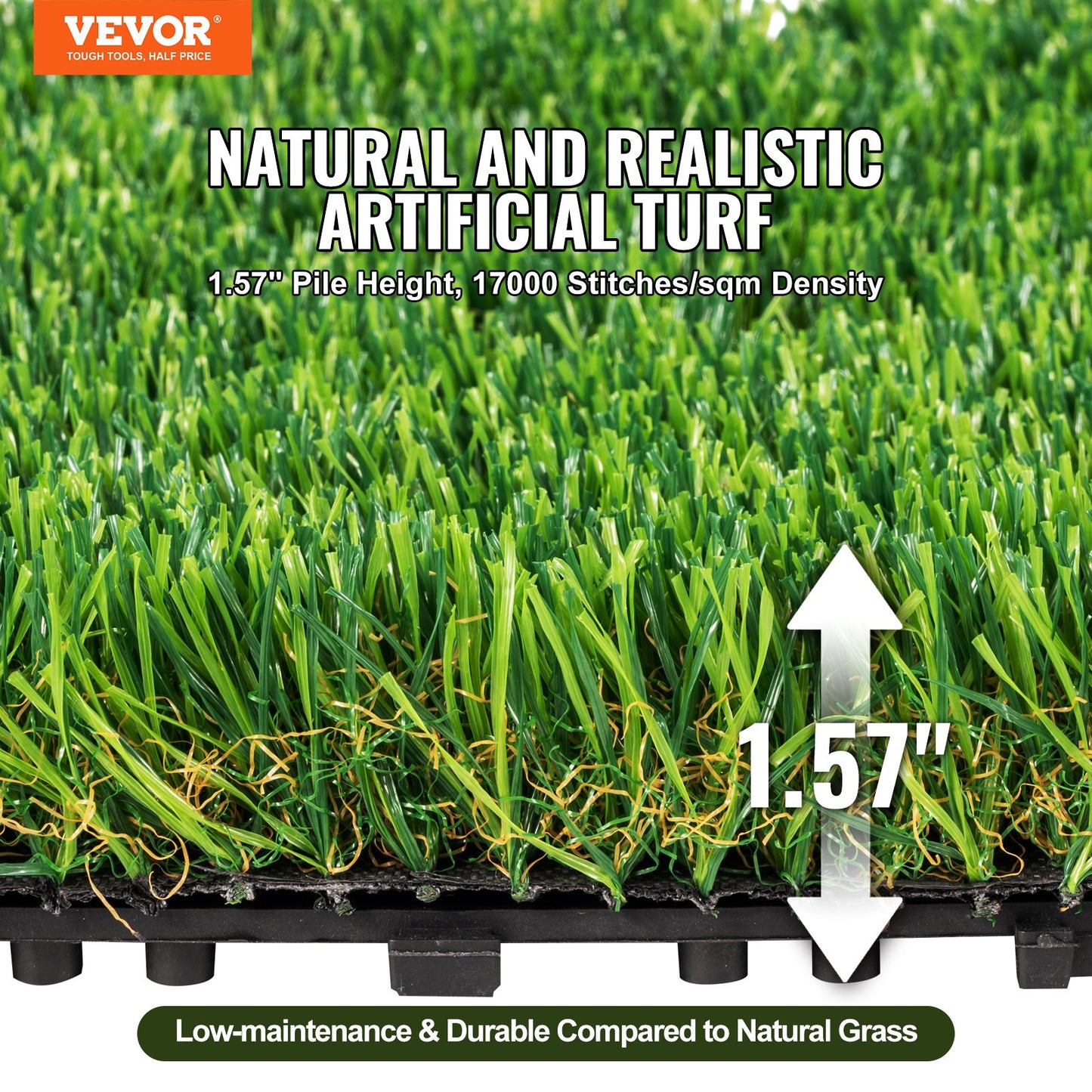 VEVOR Artifical Grass Tiles Interlocking Turf Deck Set, 9 Pack - 12"x12", Synthetic