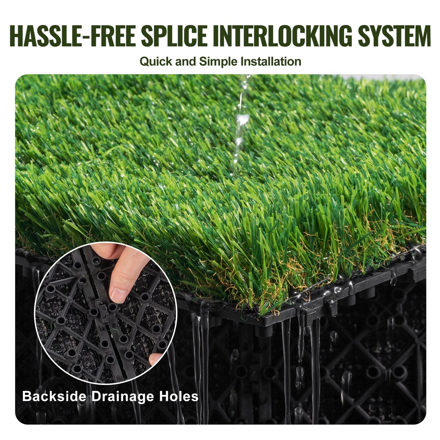 VEVOR Artifical Grass Tiles Interlocking Turf Deck Set, 9 Pack - 12"x12", Synthetic