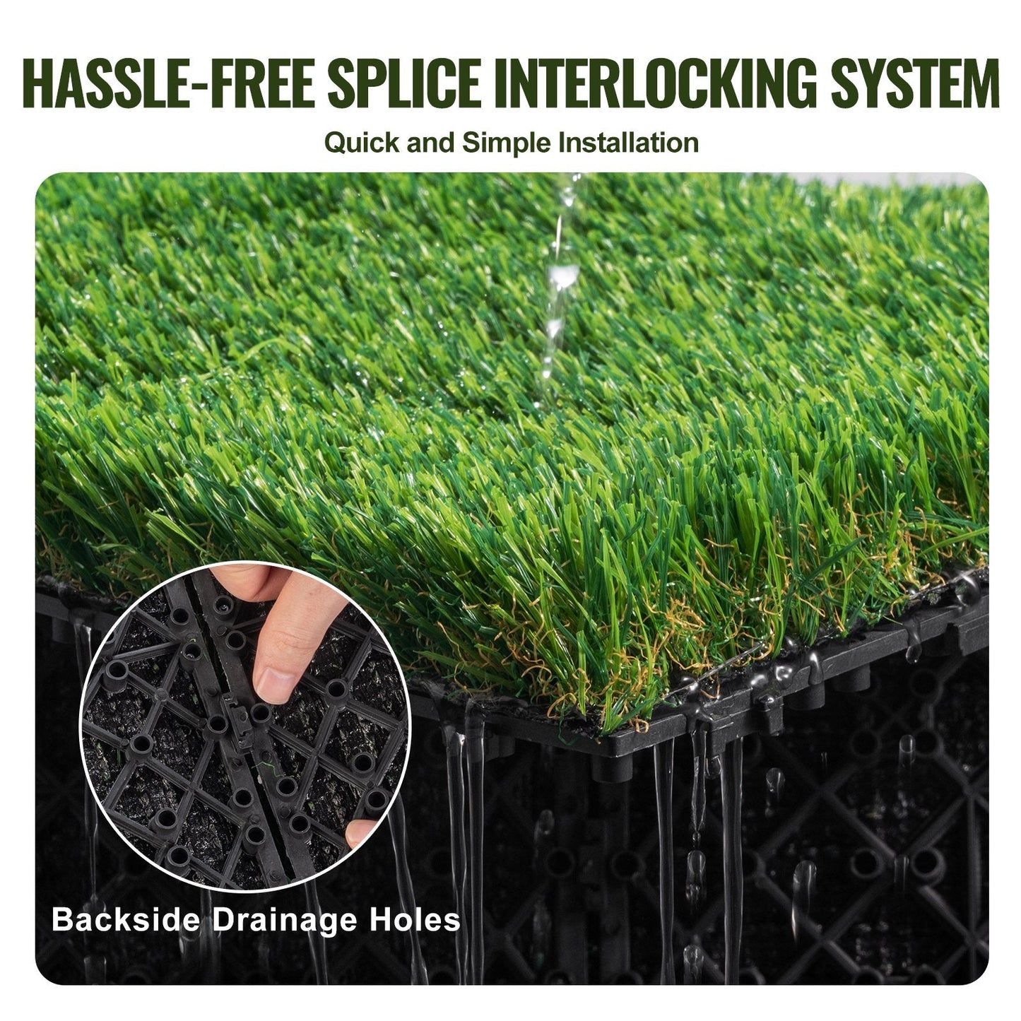 Interlocking Synthetic Grass Tiles - 9 Pack, 0.31m x 0.31m, Multi-Purpose Use
