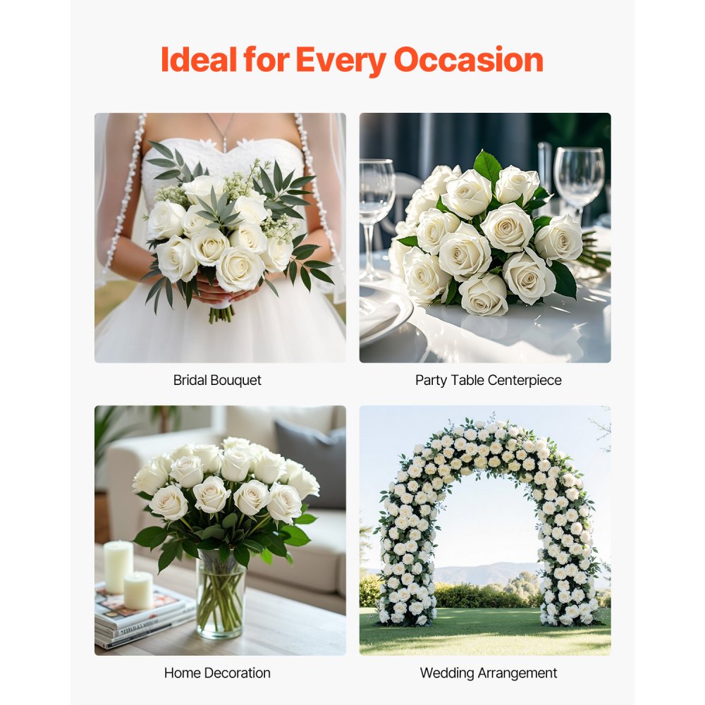 VEVOR 60 Pcs White Rose Artificial Flowers Realistic Bouquet for Xmas Home Decor