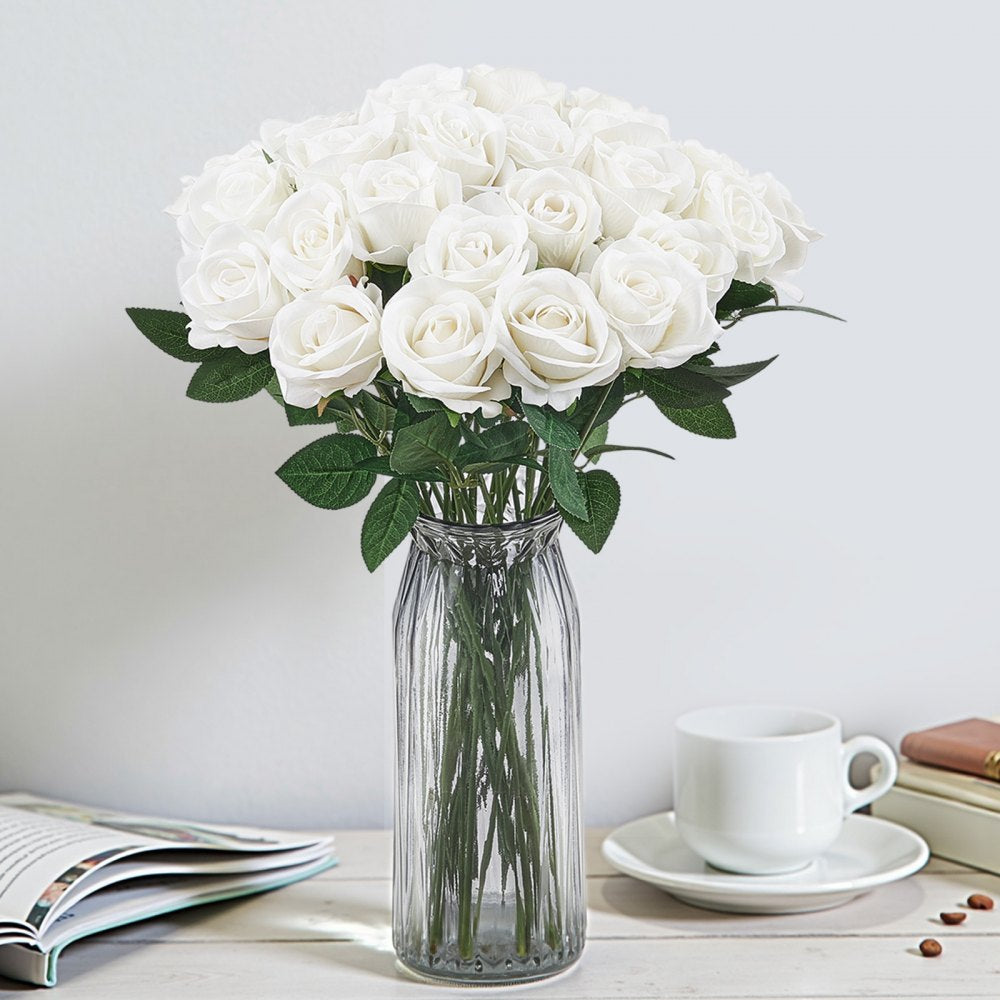 VEVOR 60 Pcs White Rose Artificial Flowers Realistic Bouquet for Xmas Home Decor