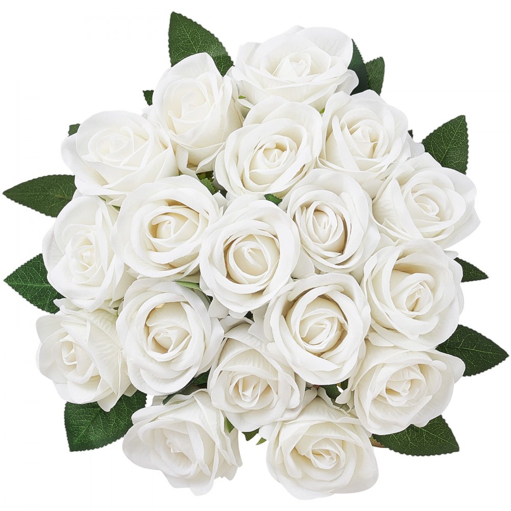 VEVOR 60 Pcs White Rose Artificial Flowers Realistic Bouquet for Xmas Home Decor