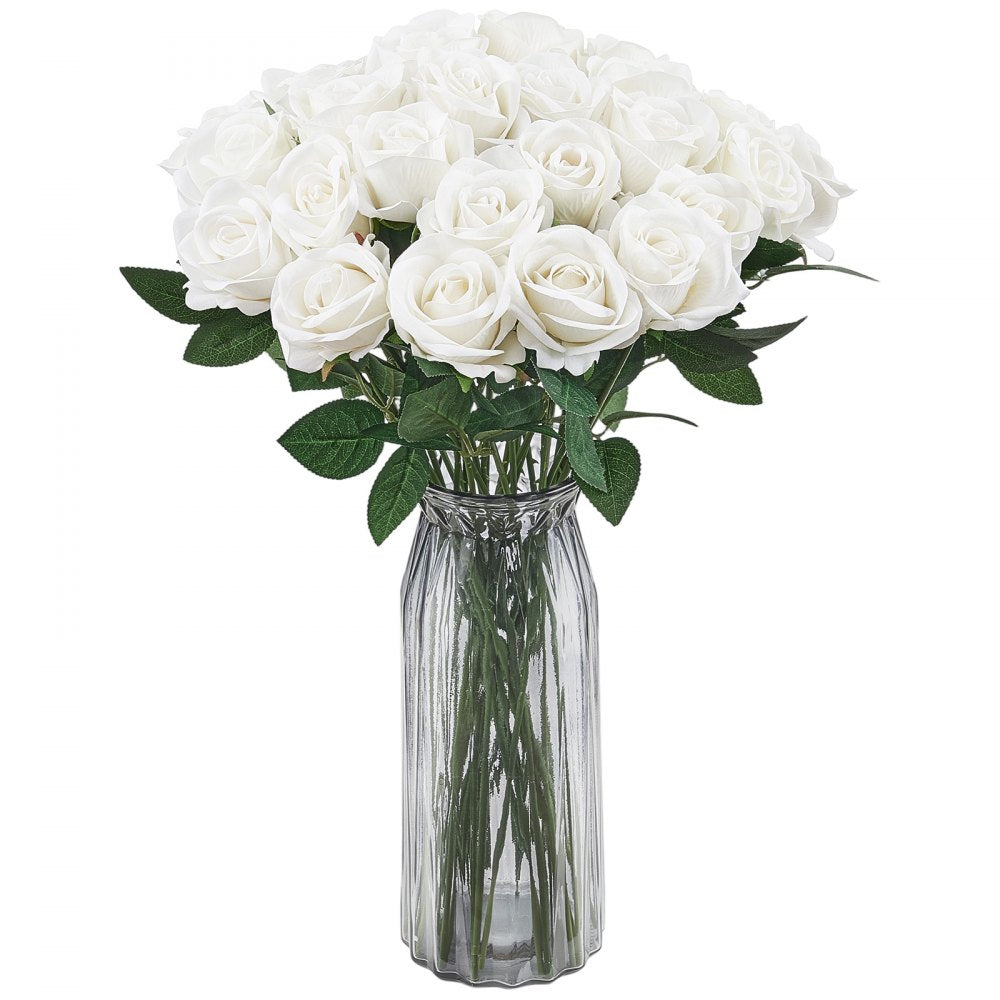 VEVOR 60 Pcs White Rose Artificial Flowers Realistic Bouquet for Xmas Home Decor