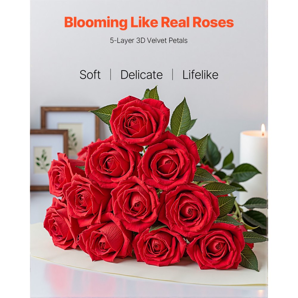 VEVOR 60 Pcs Red Roses Artificial Flowers Realistic Bouquet for Xmas Home Decor