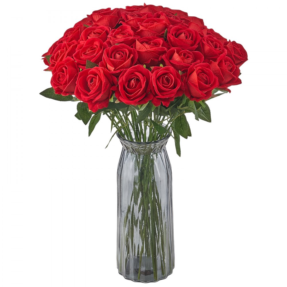 VEVOR 60 Pcs Red Roses Artificial Flowers Realistic Bouquet for Xmas Home Decor