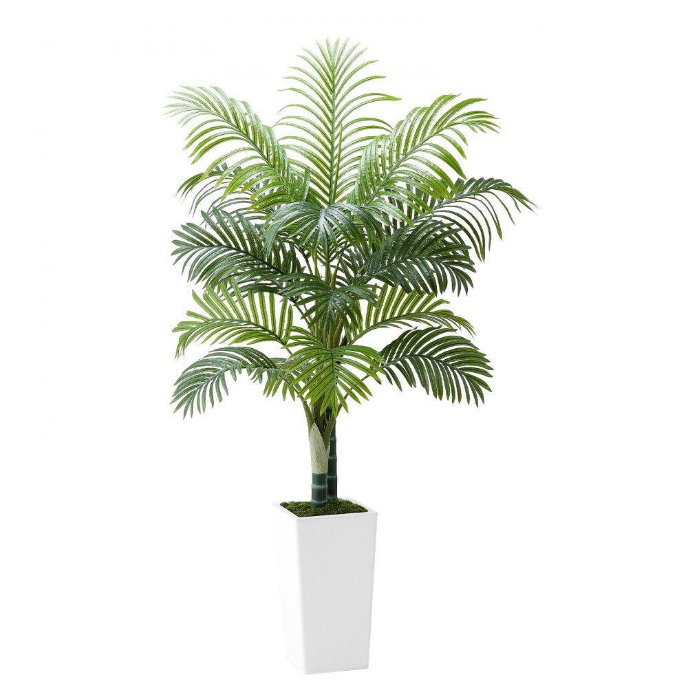 Artificial Areca Palm Tree 1524 mm, Fake Palm Tropical Plants with White Tall Planter, Faux Floor Silk Plant in Pot, Large Trees for Home Office Living Room Decor House Warming, Indoor Outdoor