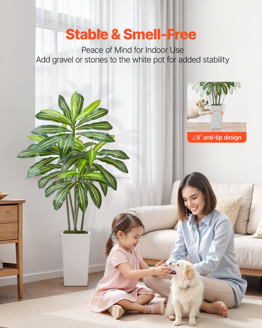 Artificial Dracaena Tree 1524 mm, Fake Palm Tropical Plants with White Tall Planter, Faux Floor Silk Plant in Pot, Large Trees for Home Office Living Room Decor House Warming, Indoor Outdoor