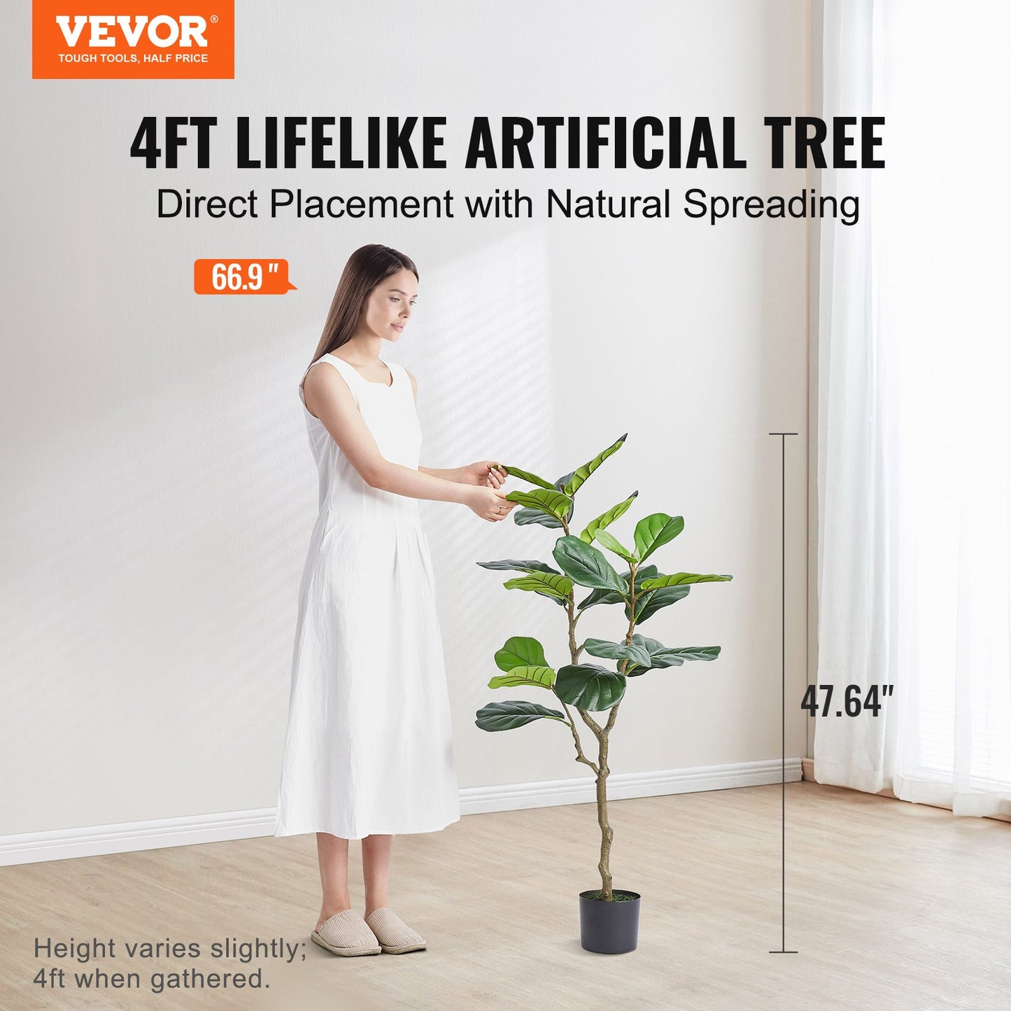 VEVOR Artificial Fiddle Leaf Fig Tree, 10cm, Secure PE Material & Anti-Tip Tilt
