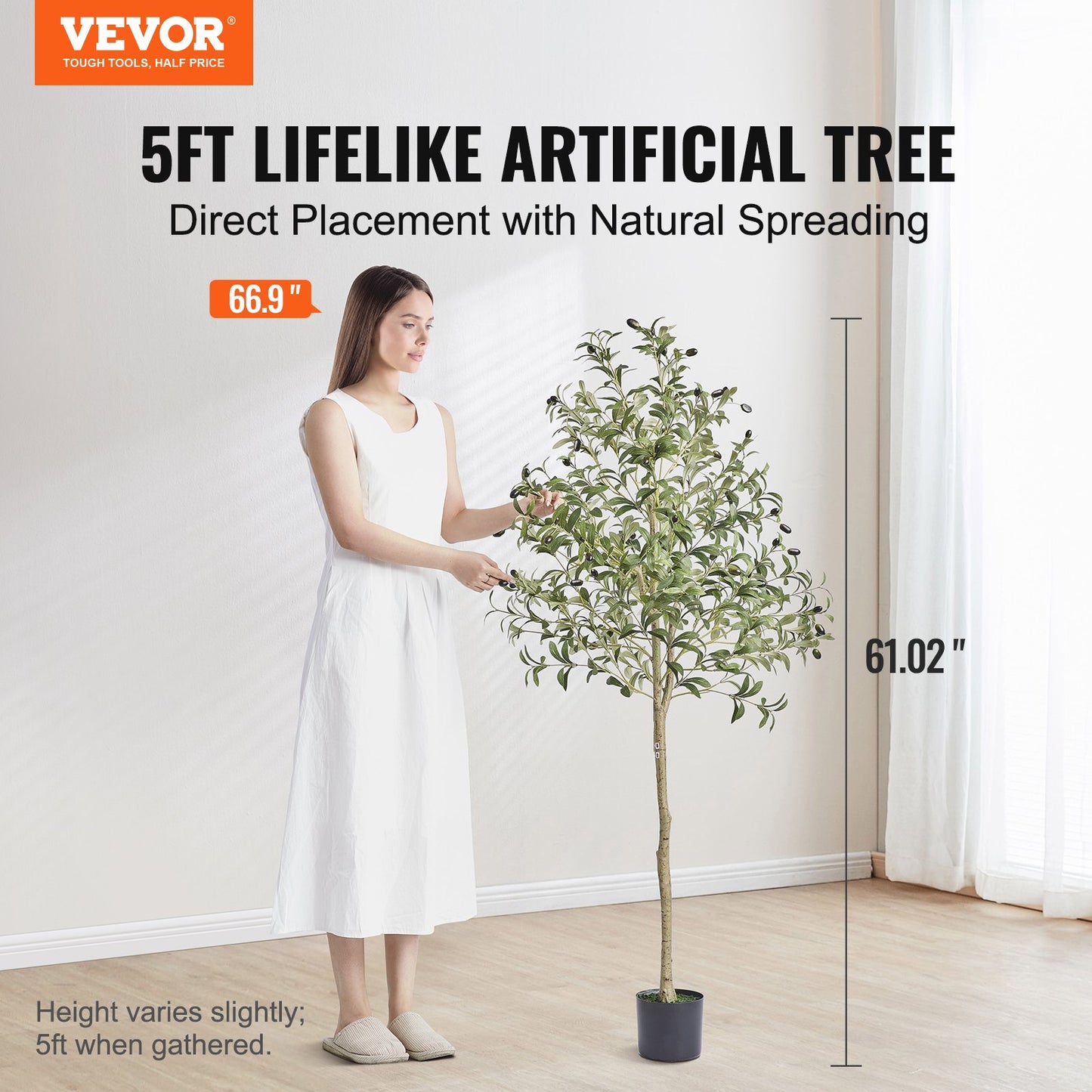 VEVOR Artificial Olive Tree, 12.7cm Tall Faux Plant, Secure PE Material & Anti-Tip