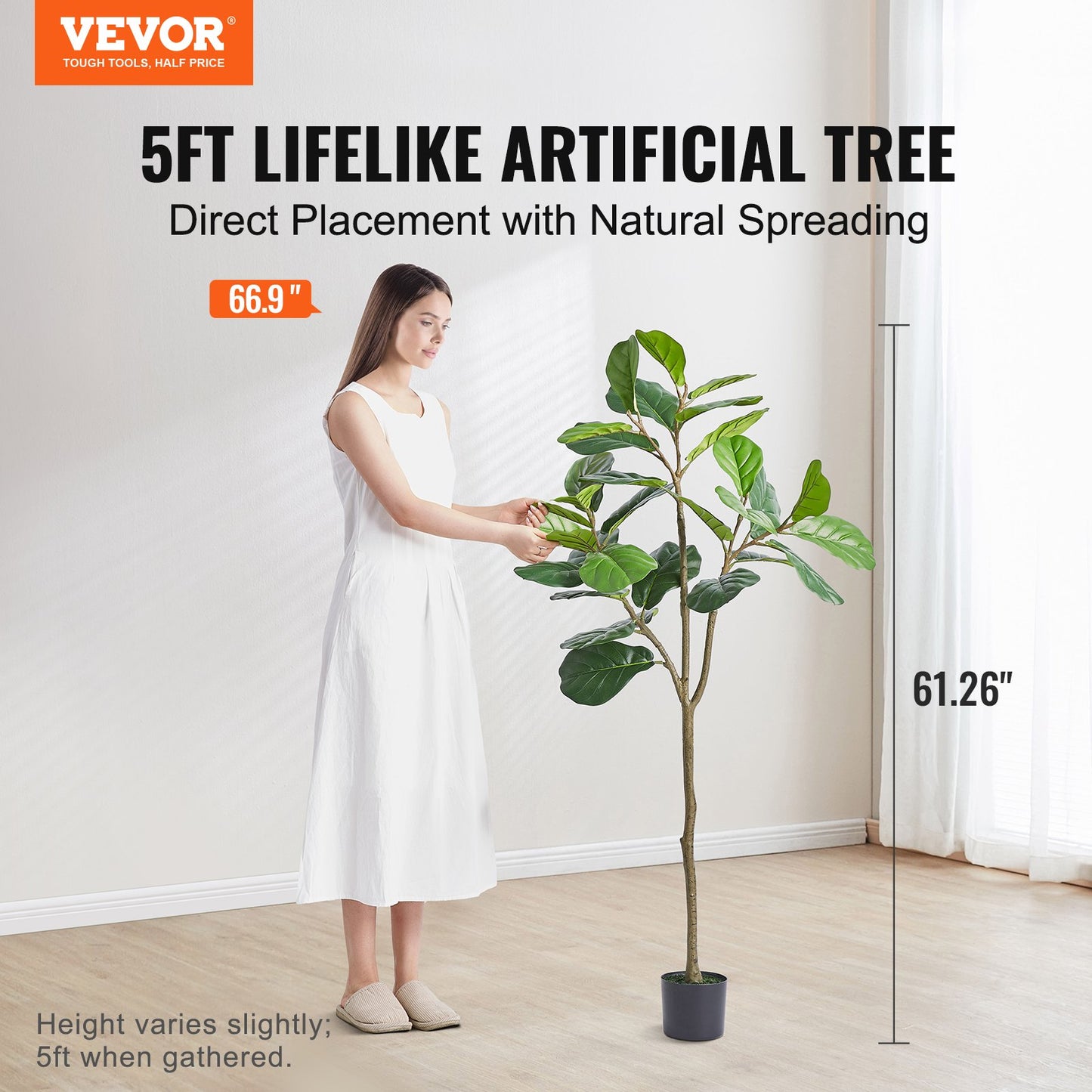 VEVOR Artificial Fiddle Leaf Fig Tree, 12.7cm, Secure PE Material & Anti-Tip Tilt