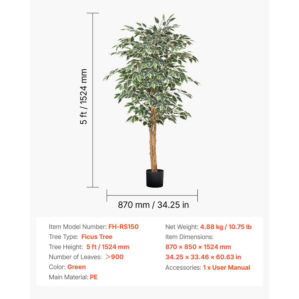 150cm Artificial Ficus Tree Tall Faux Plant with Pot for Indoor Decor