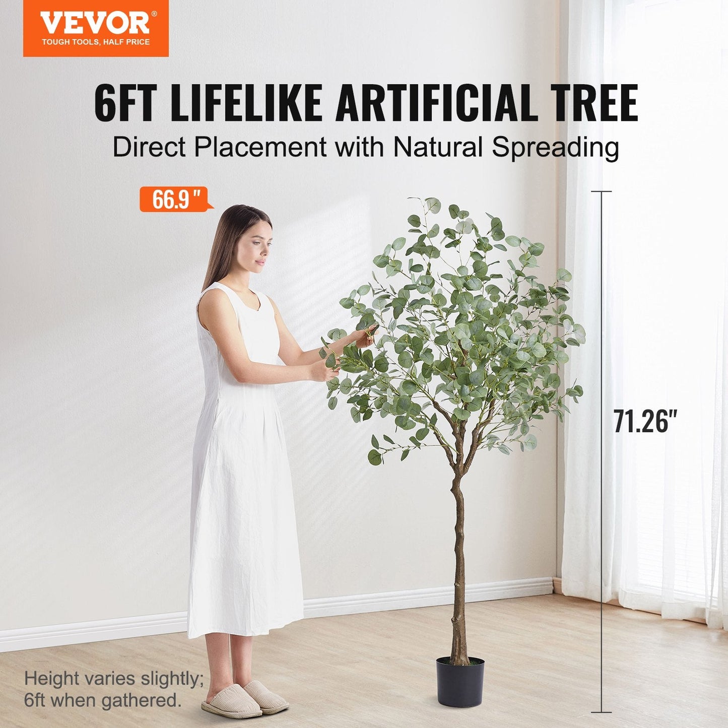 Tall Faux Eucalyptus Tree, 1.8m Lifelike Plant with Secure Base for Indoor/Outdoor Decor