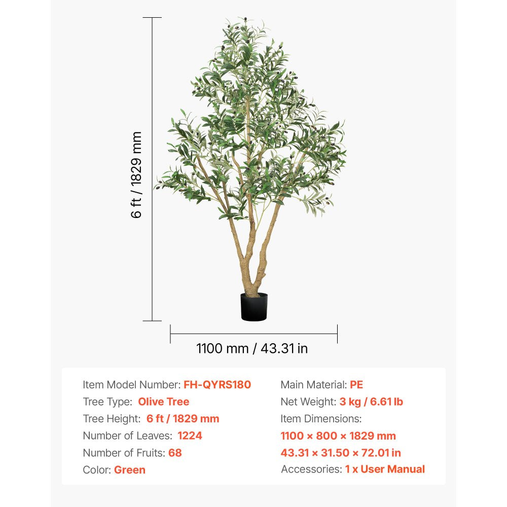 180cm Artificial Olive Tree Tall Fake Plant with Pot for Home Office