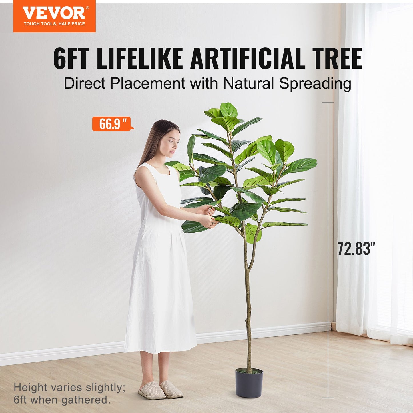 VEVOR Artificial Fiddle Leaf Fig Tree, 15.2cm, Secure PE Material & Anti-Tip Tilt