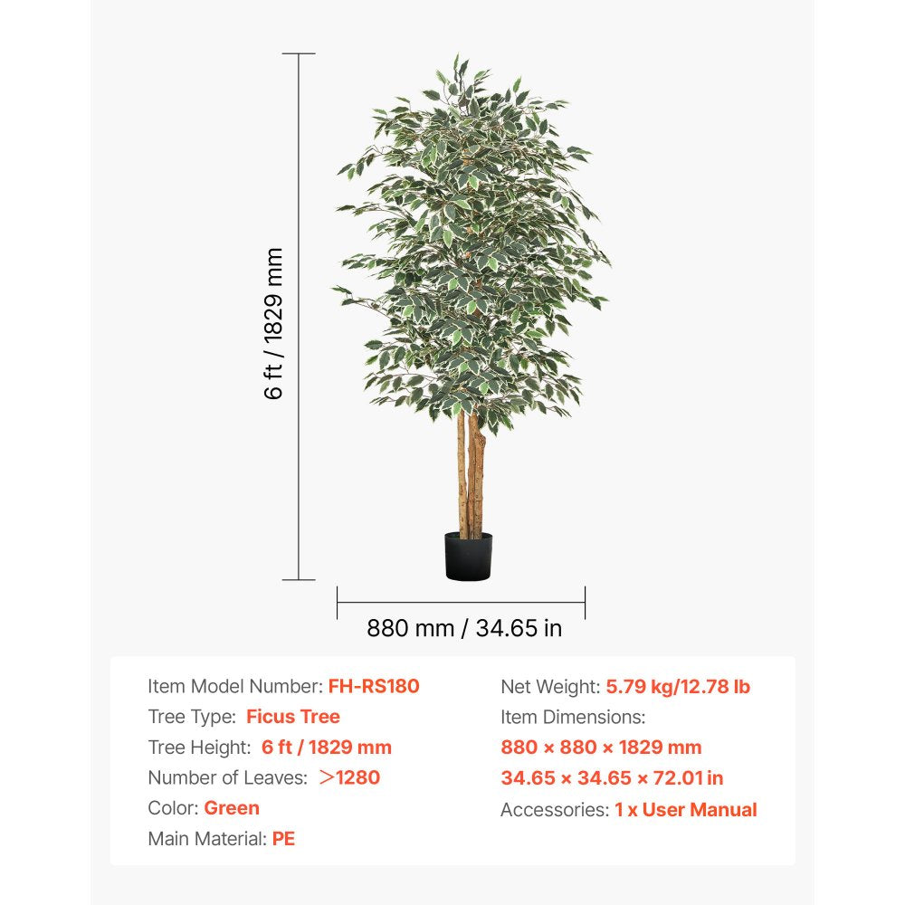 180cm Artificial Ficus Tree Tall Faux Plant with Pot for Indoor Decor