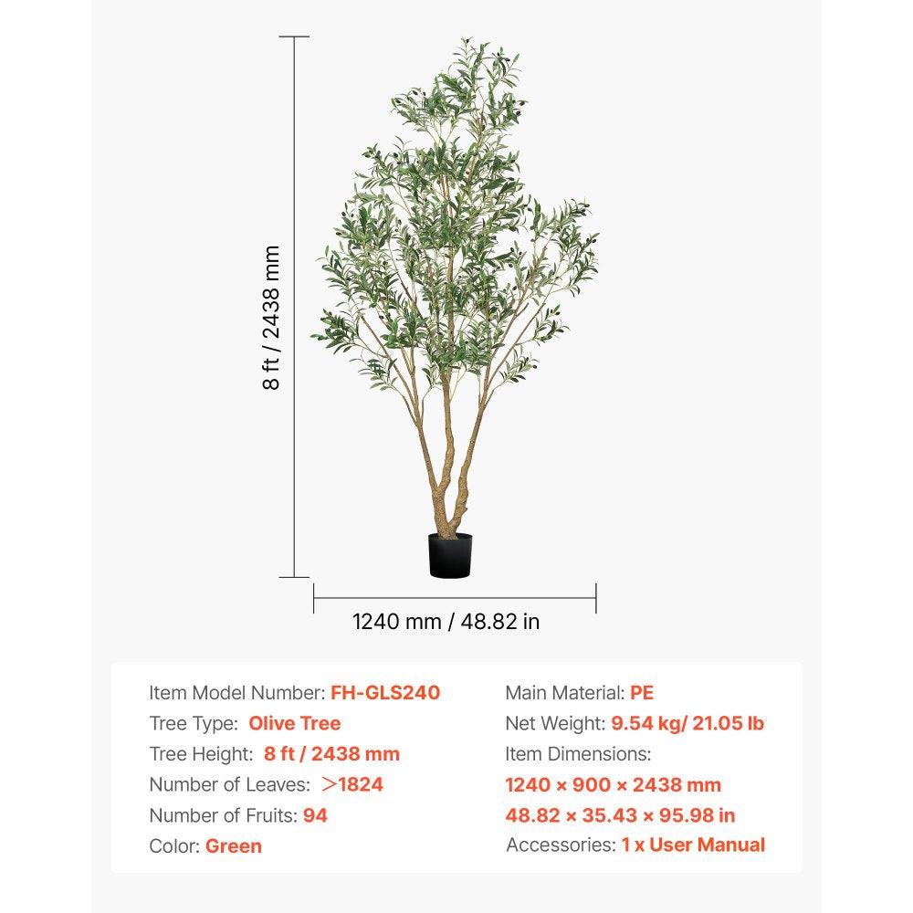 240cm Artificial Olive Tree Tall Fake Plant with Pot for Home Office