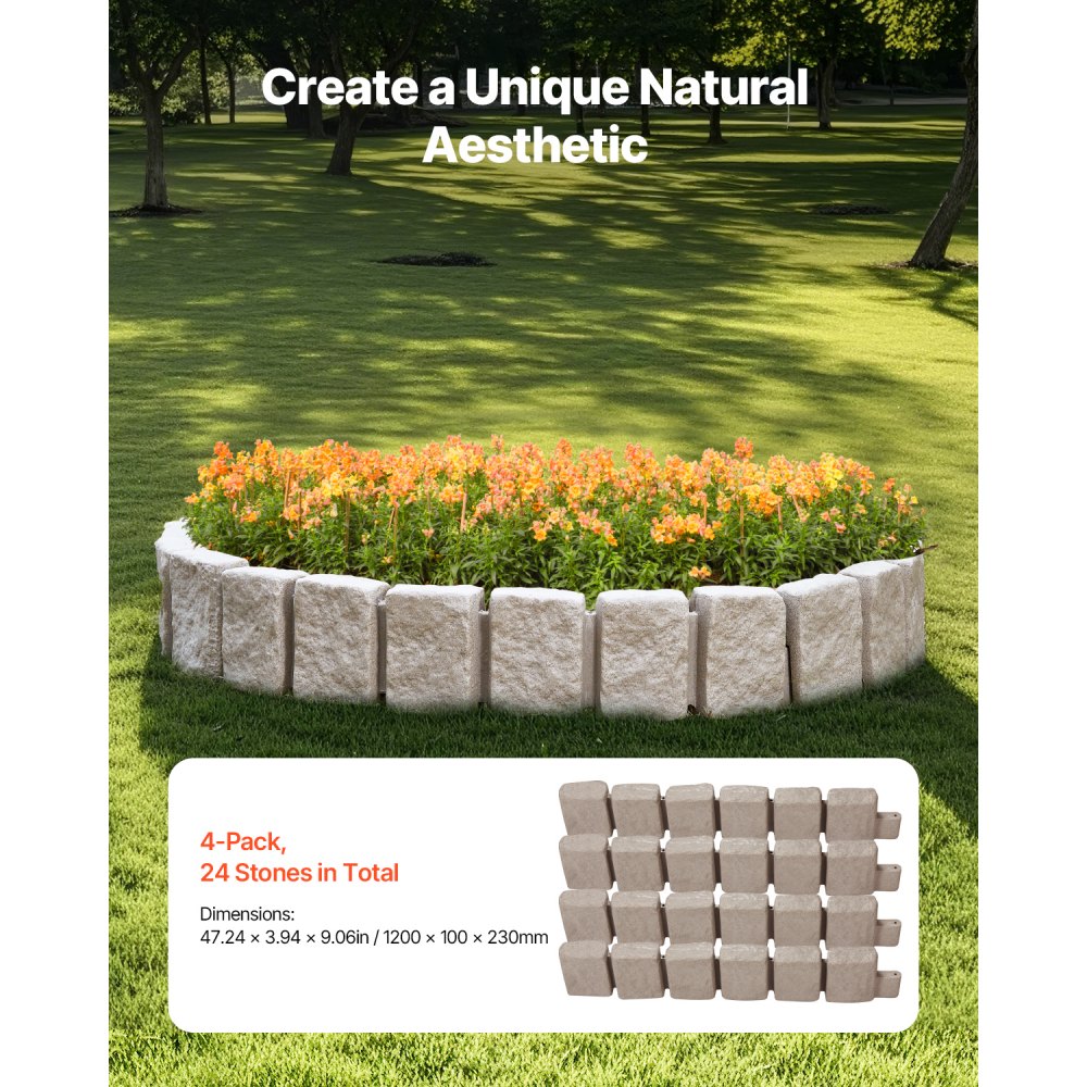 VEVOR Fake Stone Landscape Edging 47.2 x 9 in Lawn Edging Fade-Resistant