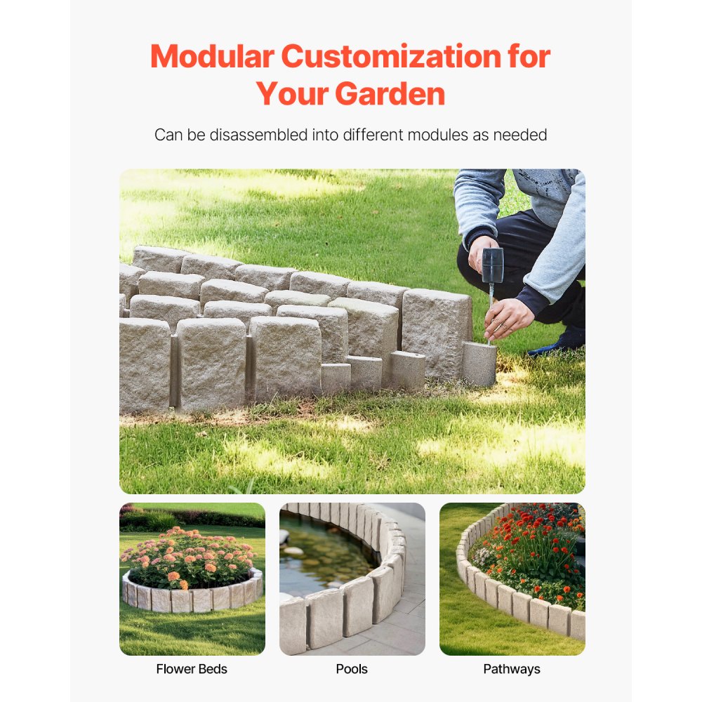 VEVOR Fake Stone Landscape Edging 47.2 x 9 in Lawn Edging Fade-Resistant