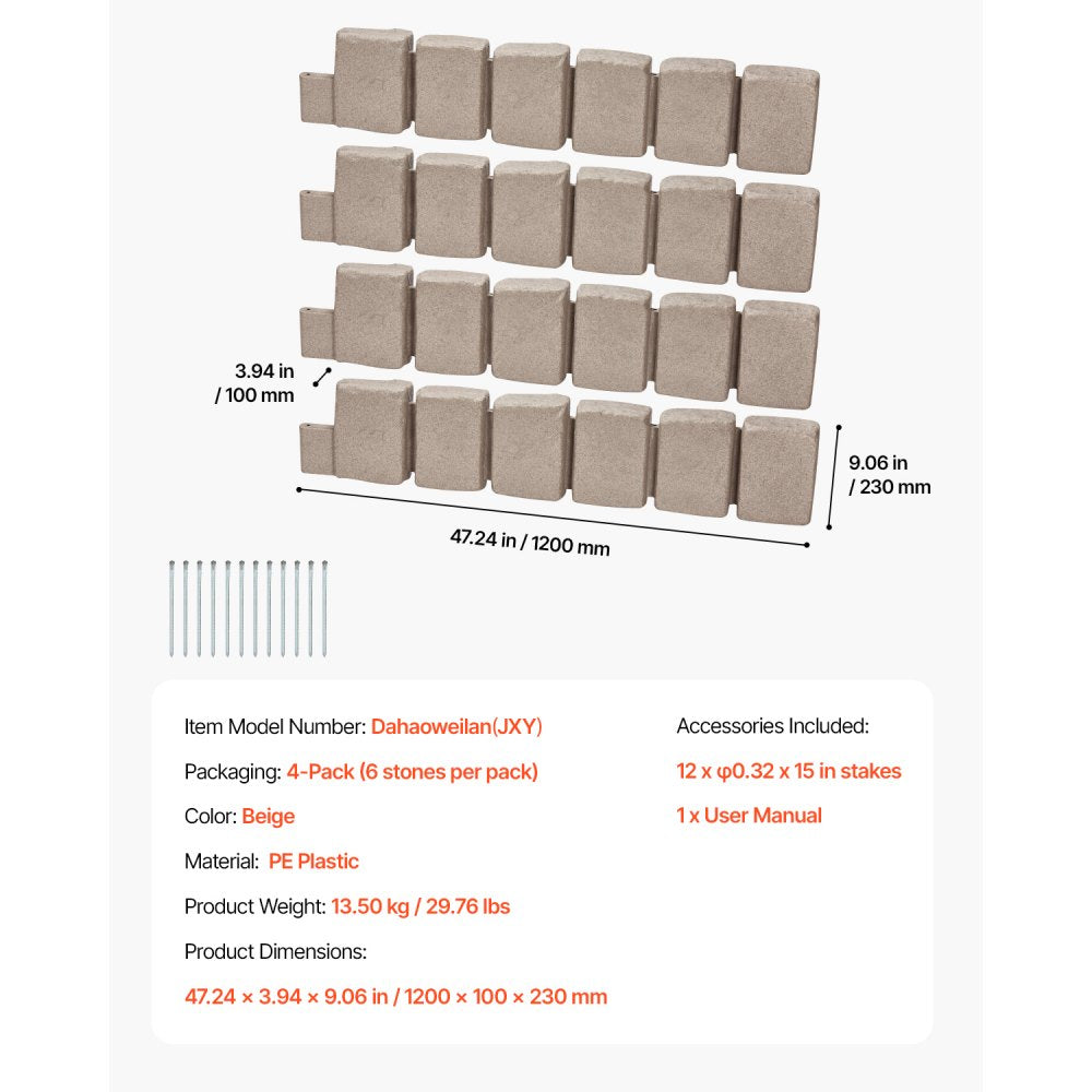 VEVOR Fake Stone Landscape Edging 47.2 x 9 in Lawn Edging Fade-Resistant
