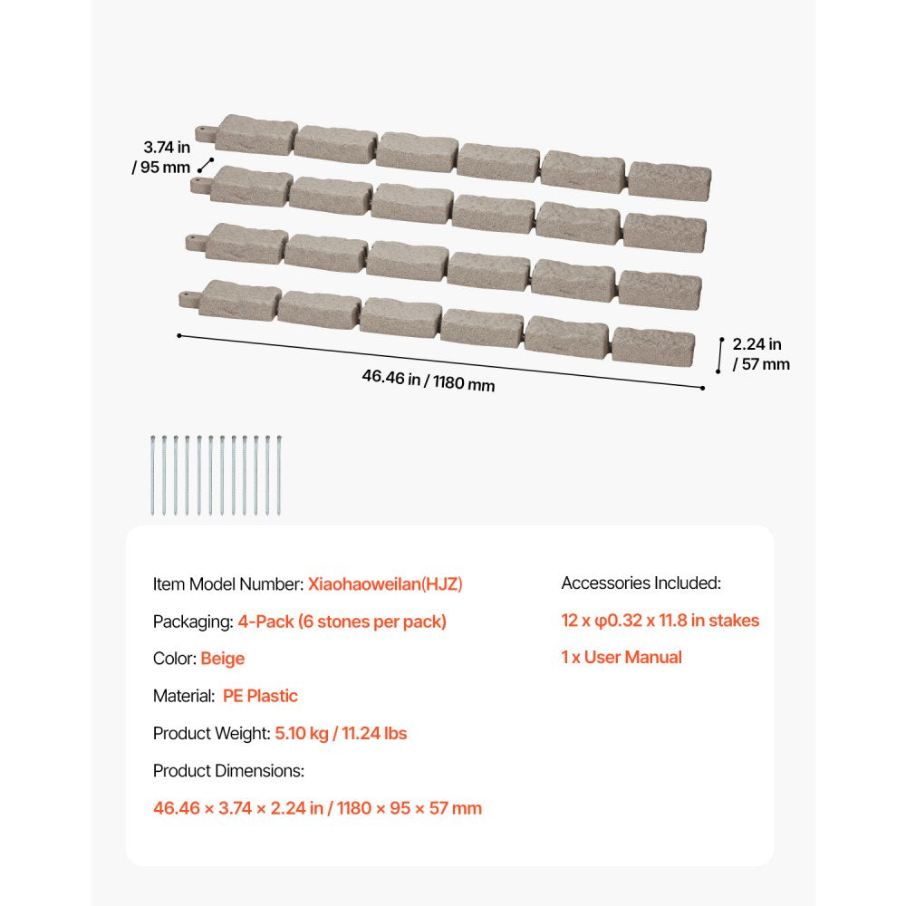 VEVOR Fake Stone Landscape Edging 46.2 x 2.2 in Lawn Edging Fade-Resistant