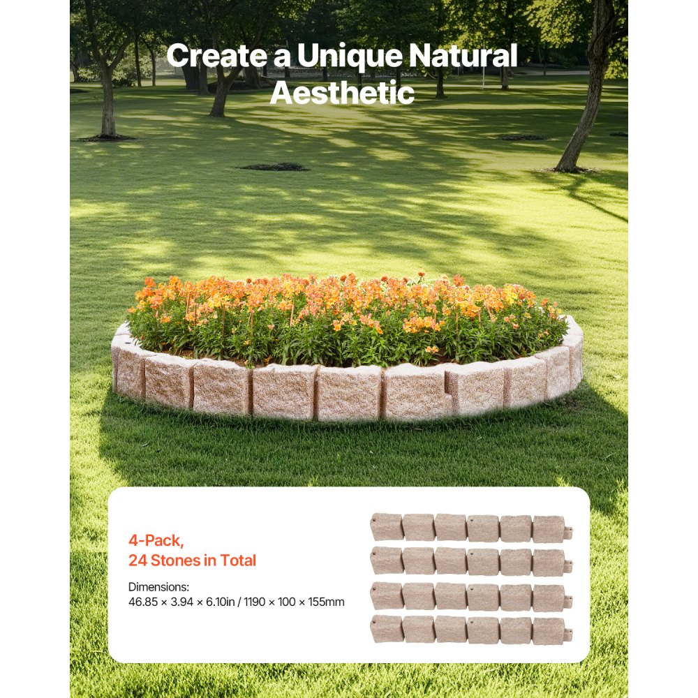 VEVOR Faux Stone Landscape Edging 46.8x3.9 in Lawn Edging Fade-Resistant