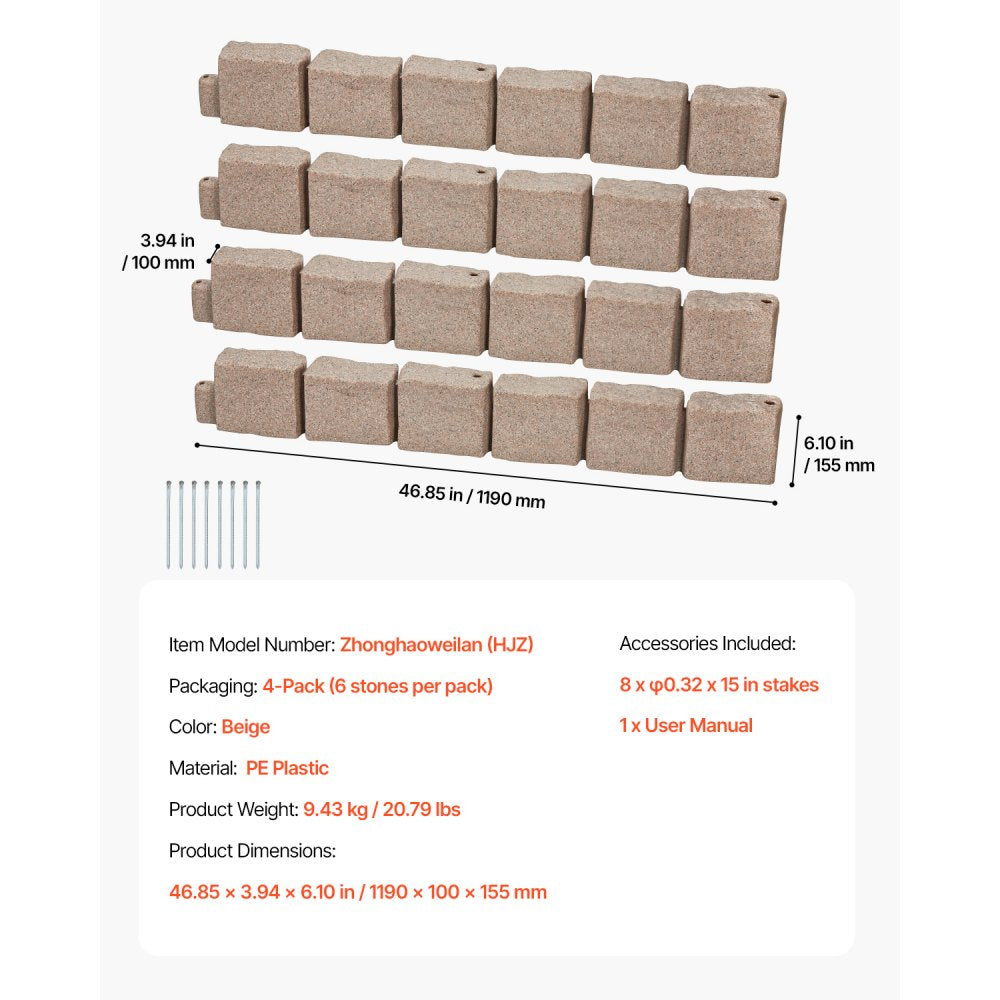 VEVOR Faux Stone Landscape Edging 46.8x3.9 in Lawn Edging Fade-Resistant
