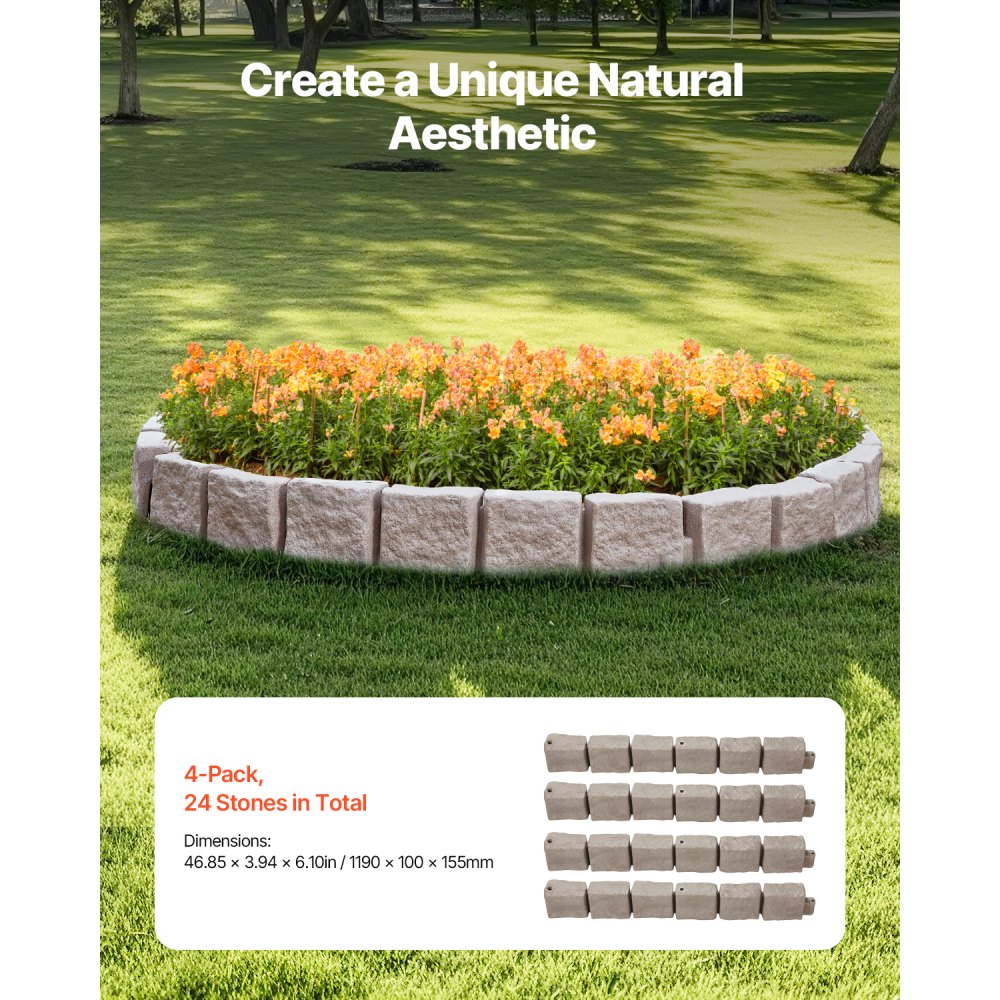 VEVOR Fake Stone Landscape Edging 46.8x3.9 in Lawn Edging Fade-Resistant