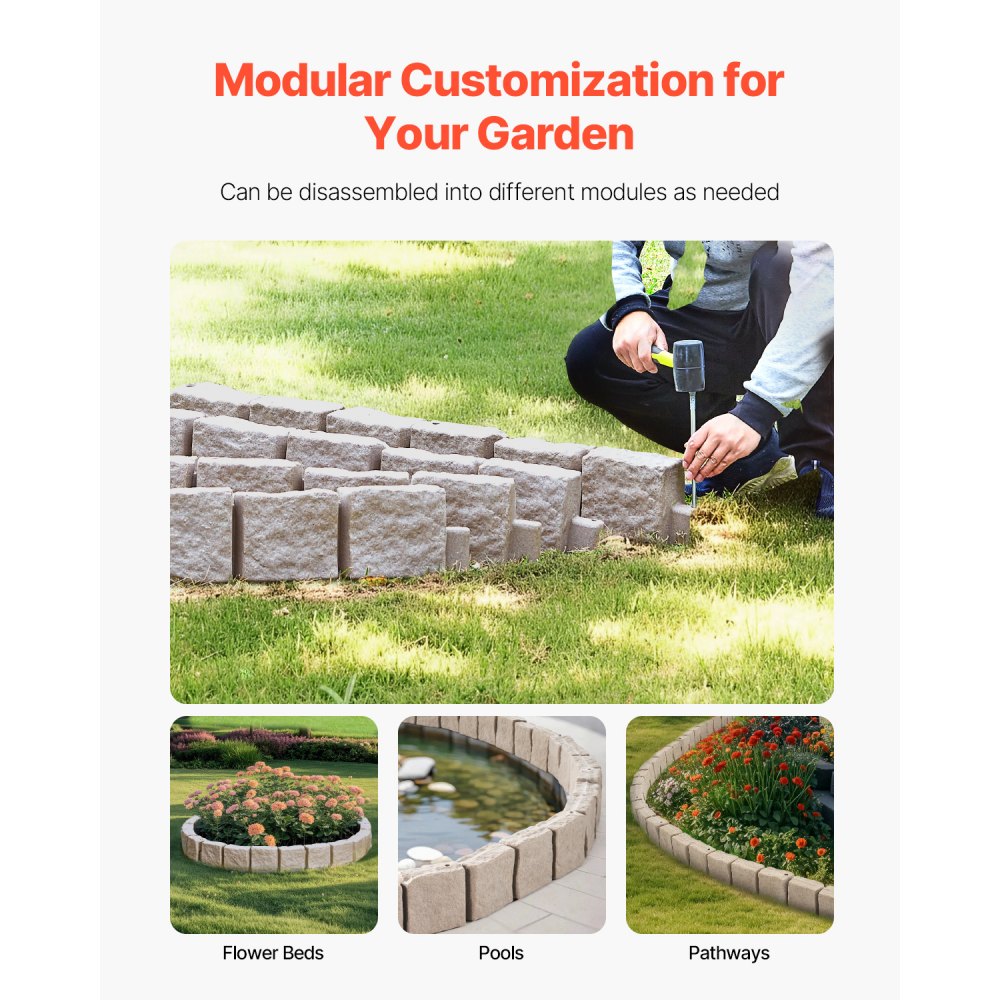 VEVOR Fake Stone Landscape Edging 46.8x3.9 in Lawn Edging Fade-Resistant