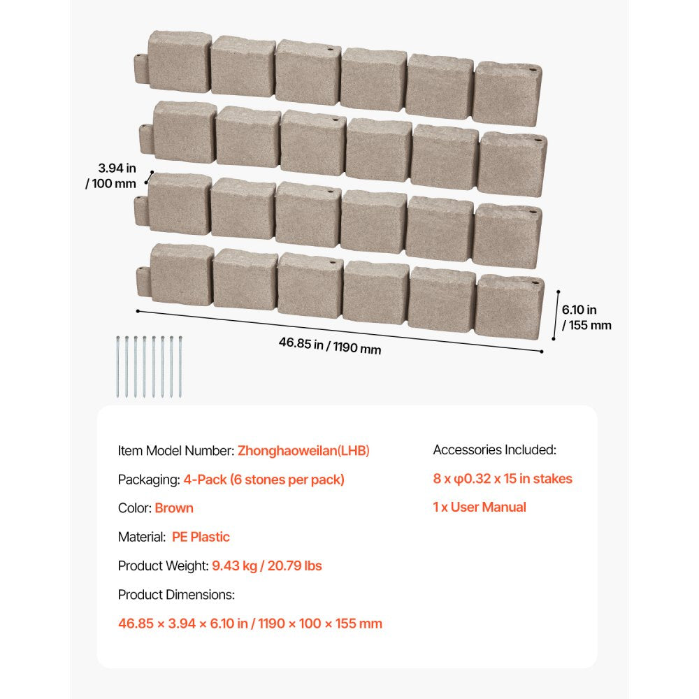 VEVOR Fake Stone Landscape Edging 46.8x3.9 in Lawn Edging Fade-Resistant