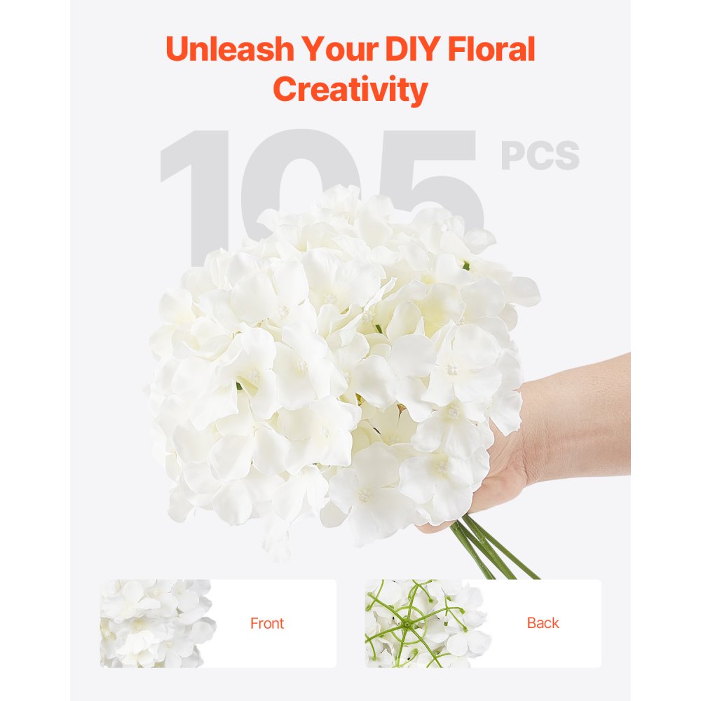 105 Pcs Artificial Silk Hydrangea Flowers 9.8 In Bouquet Arrangement White