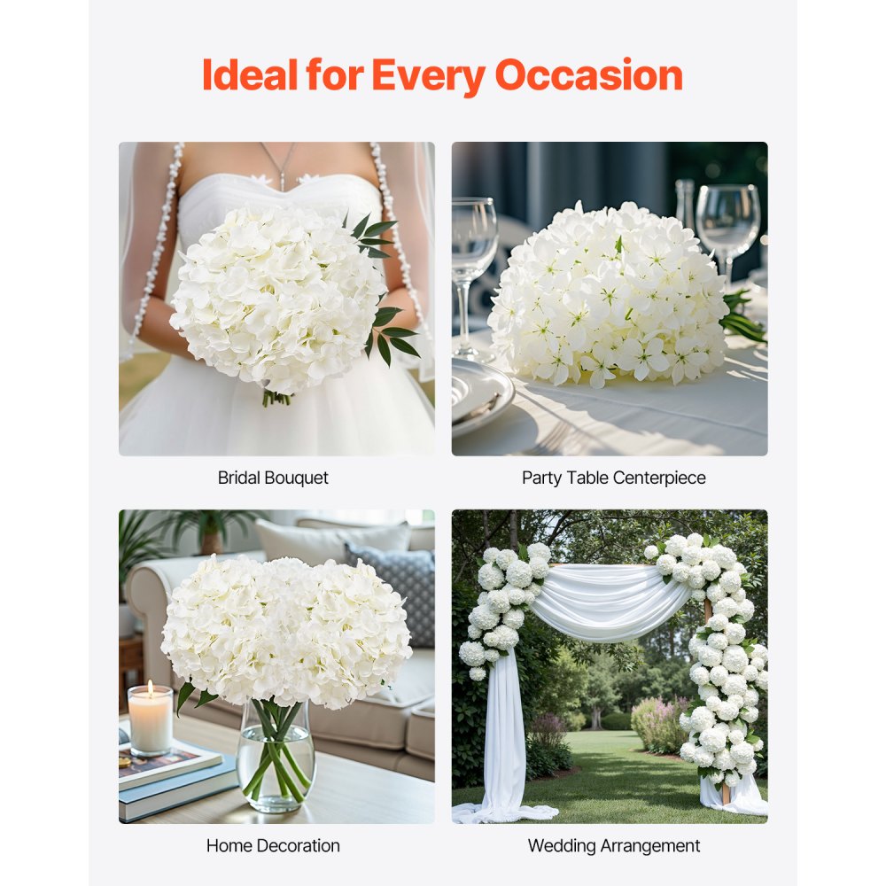 VEVOR 305 Pcs Artificial Silk Hydrangea Flowers 9.8 In Bouquet Arrangement White