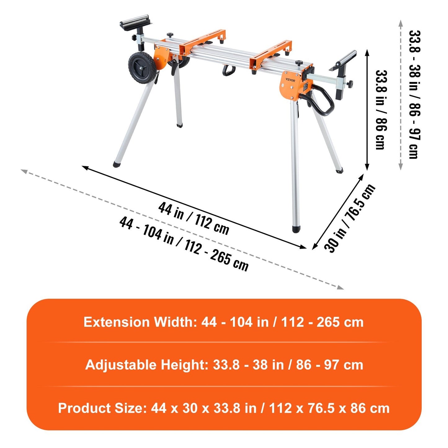 Heavy-Duty Miter Saw Stand with Sliding Rail and Telescopic Arms, 225kg Capacity