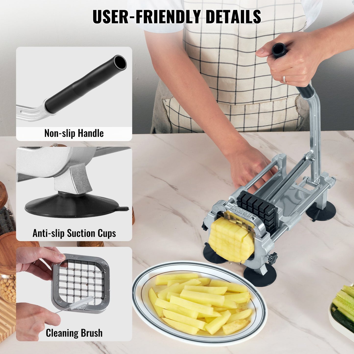 VEVOR French Fry Cutter Stainless Steel Potato Vegetable Slicer Chopper 2 Blades