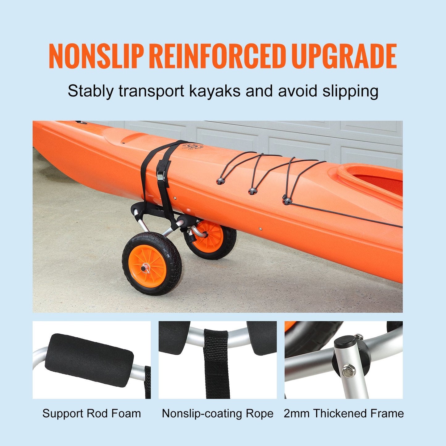 Foldable Kayak & Canoe Cart with 10'' Solid Tires, 113 kg Load Capacity