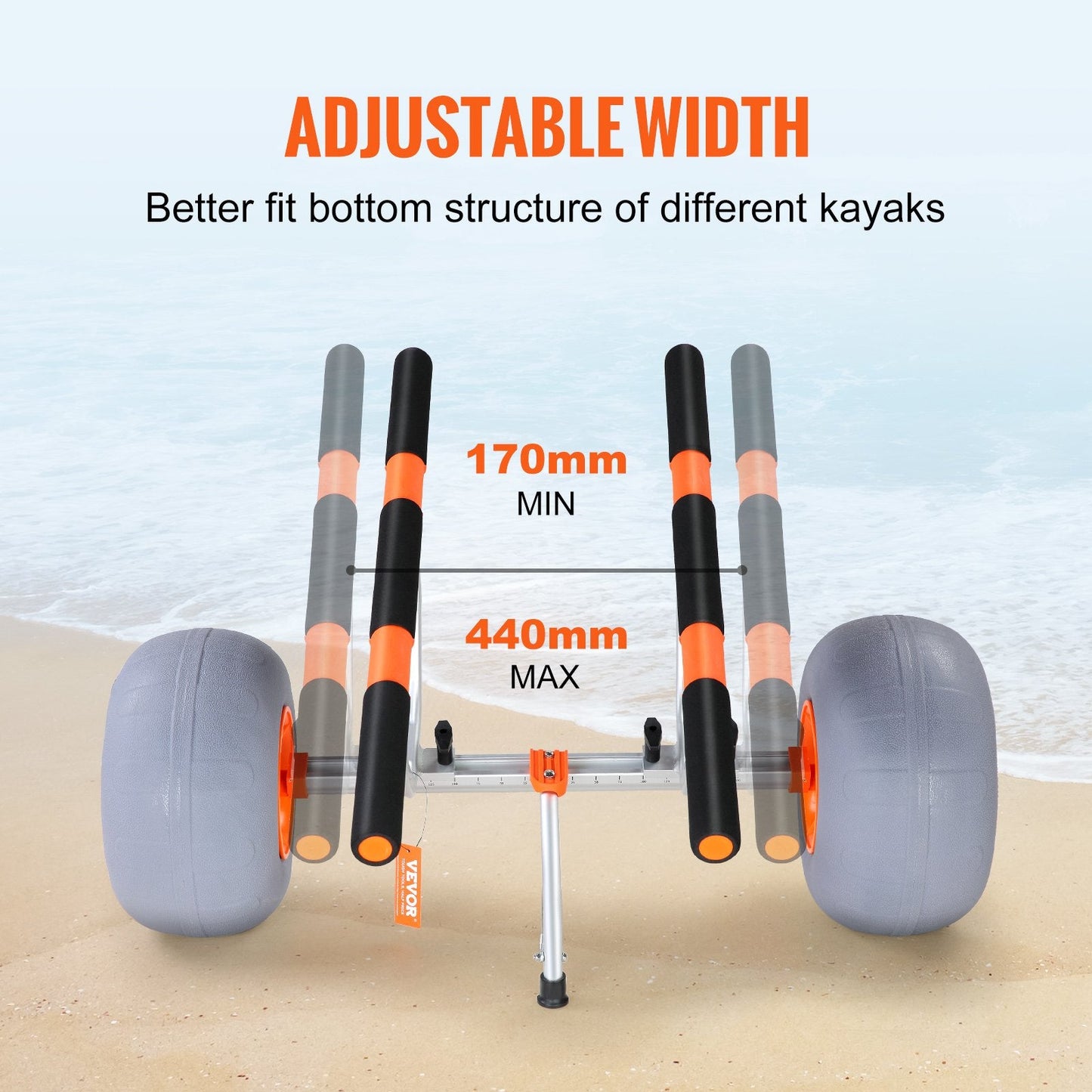 Adjustable Canoe/Kayak Carrier with 12" Wheels, 160kg Capacity, Foldable Design